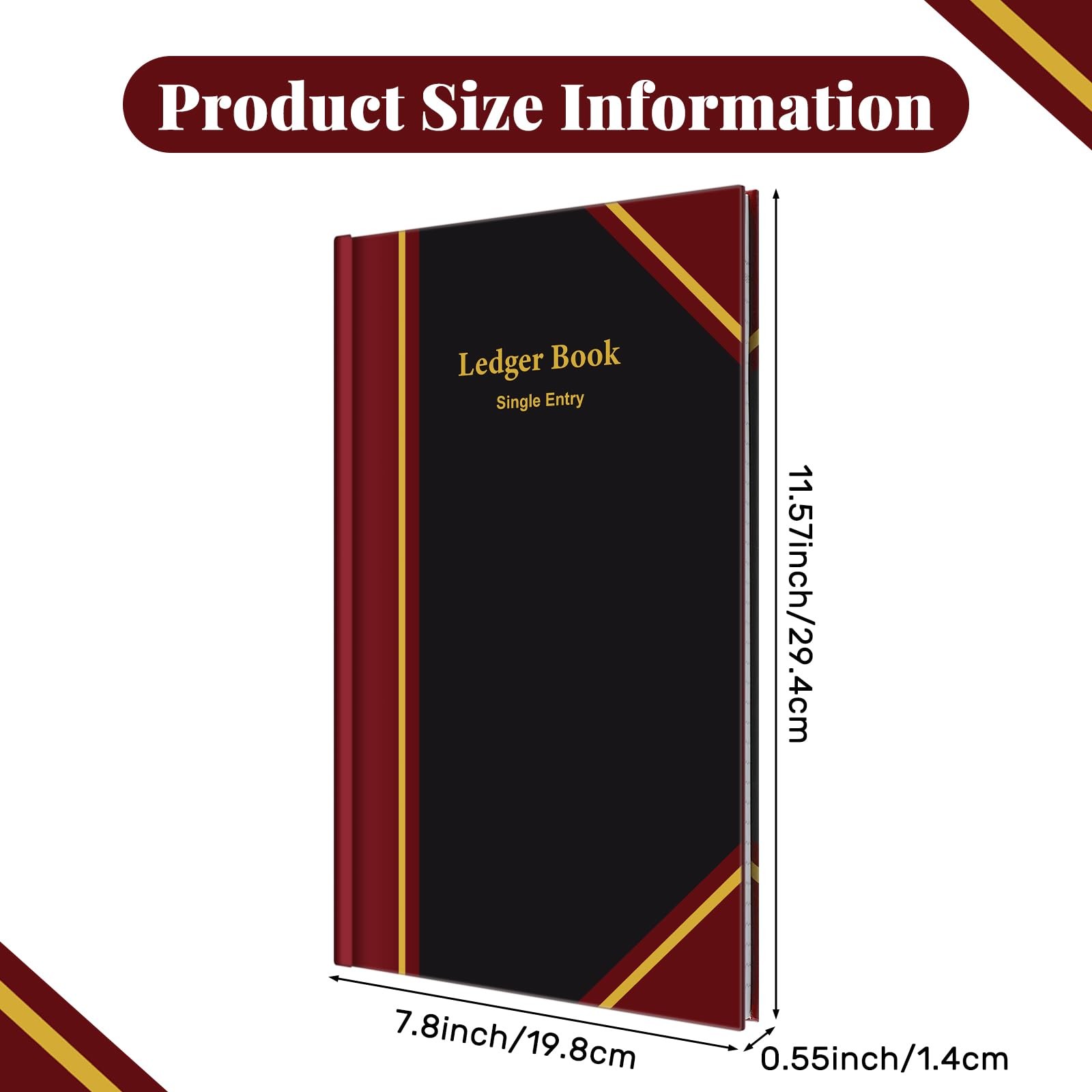 Jetec 2 Pcs Black Ledger Books for Bookkeeping 11.4 x 7.5 Inches Accounting Book