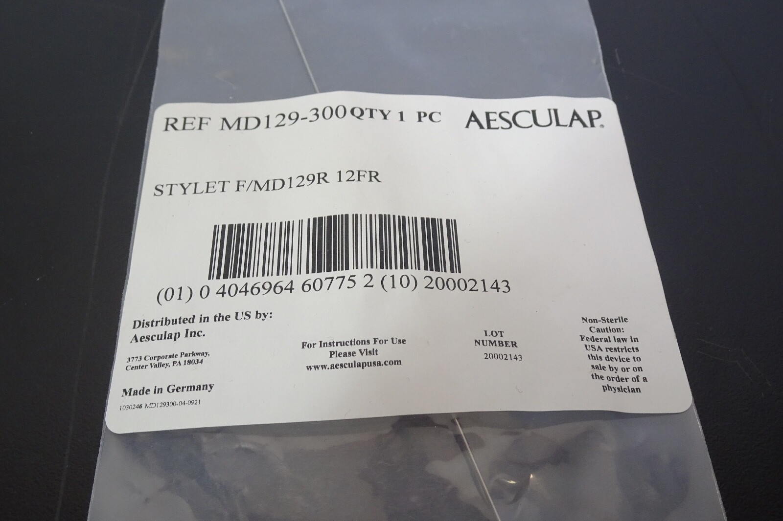 Aesculap MD129-300 Stylet F/MD129R 12FR