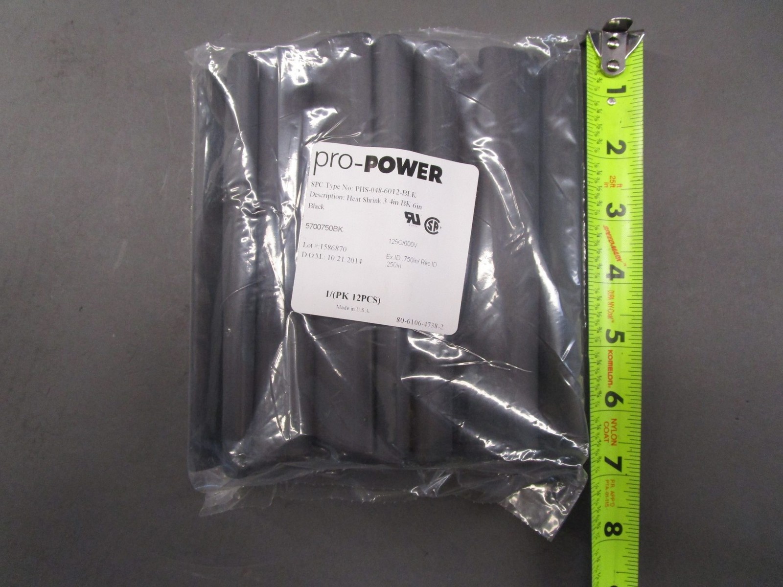 *Pack of 12* Pro-Power SPC PHS-048-6012-BLK Heat Shrink Tubing 3/4″ BK – NEW …