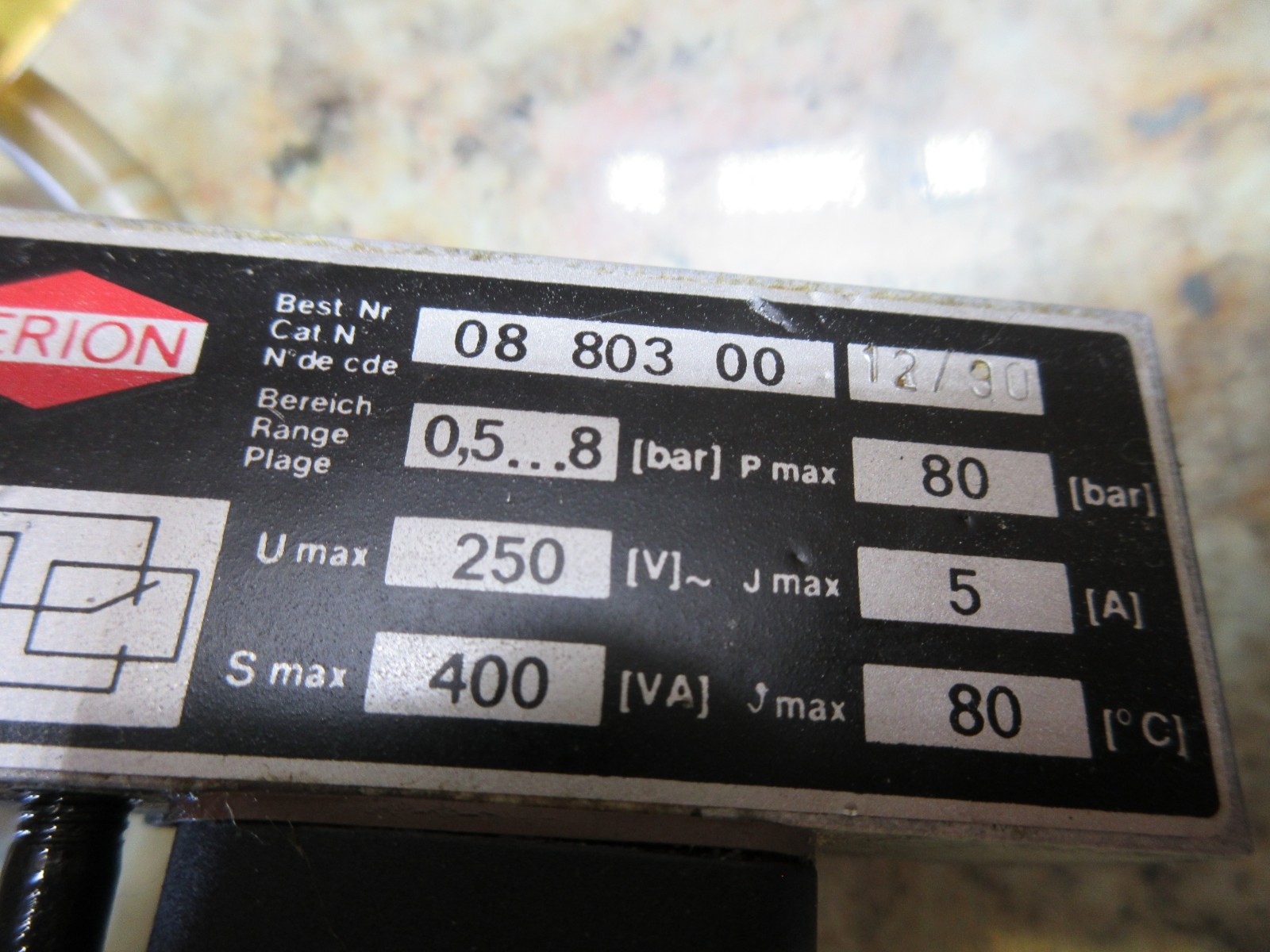 HERION VALVE BEST NR 08 803 00 12/90 CNC 0880300 THIELENHAUS EACH
