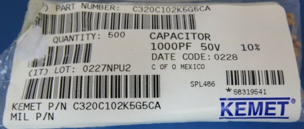 KEMET C320C102K5G5CA Qty of 150 per Lot CERAMIC CAPACITOR, CERAMIC, 50V, 10% +T