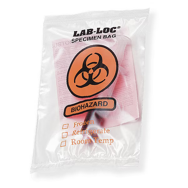 Zoro Select 3CUE5 Specimen Transfer Bag, 6 In. W, PK1000