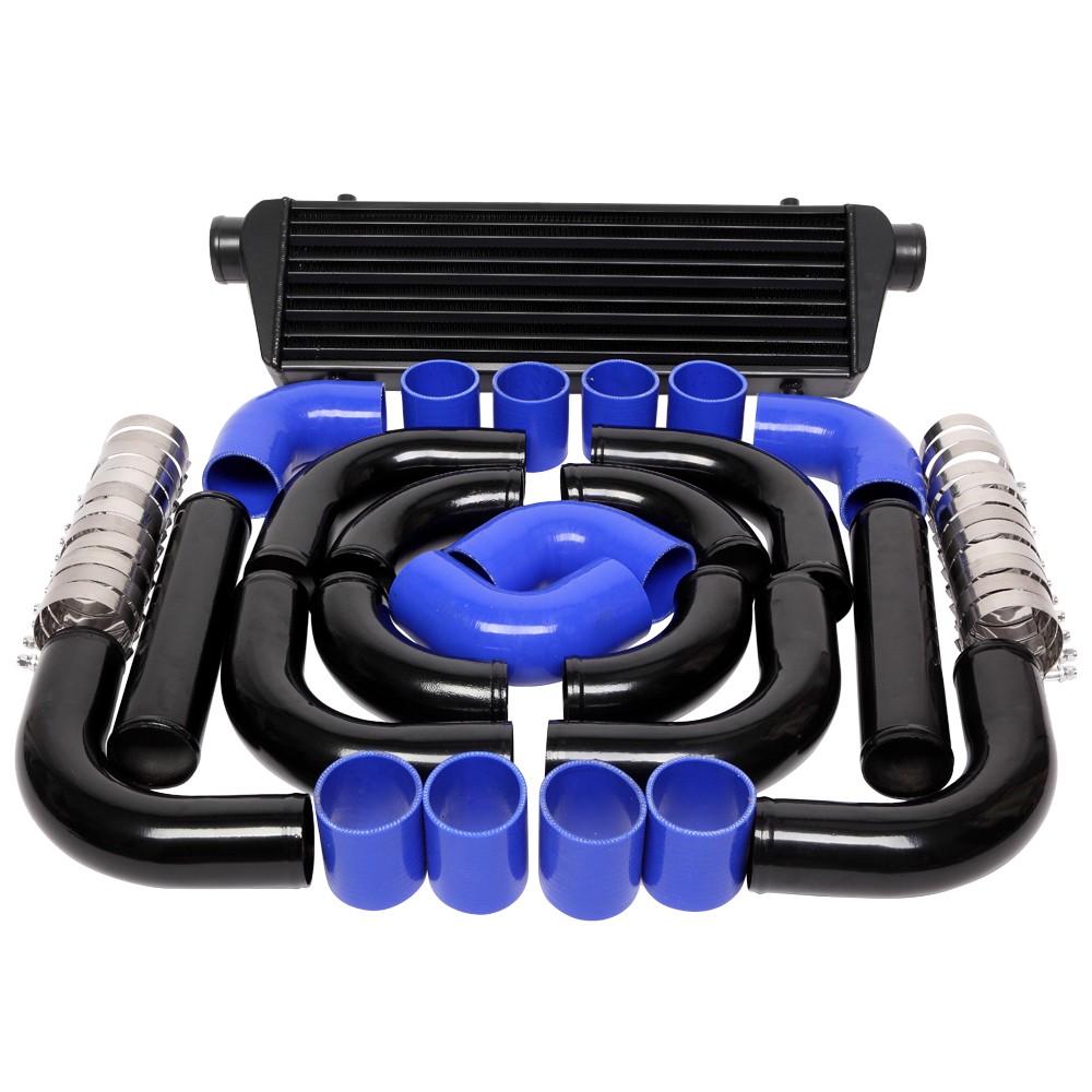 Universal 12 pcs 2.5′ Blue Coupler+ Black Piping+ Intercooler Kit+T-Bolt Clamps