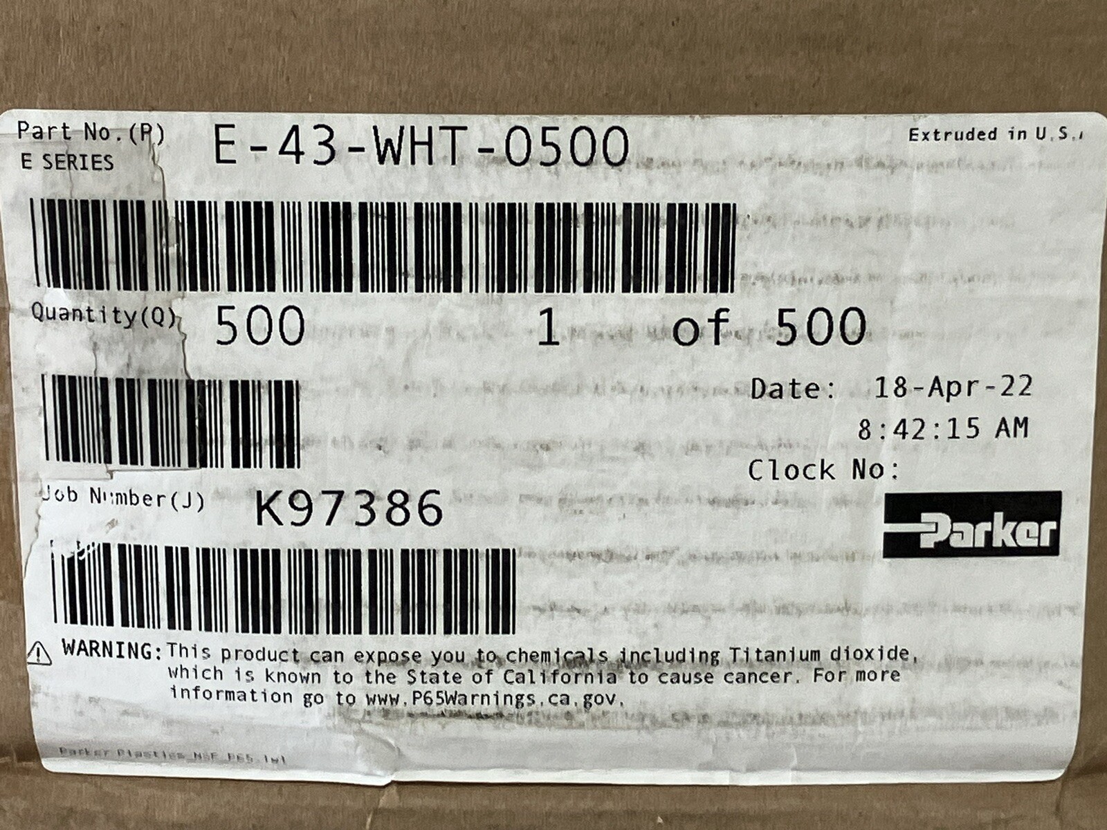 Parker Paraflex Polyethylene Tubing E-43-WHT-0500, 500 Ft