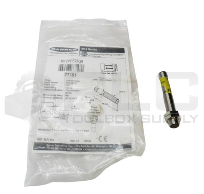 NEW BANNER M12PFF25Q8 PHOTOELECTRIC SENSOR 10-30VDC 77191