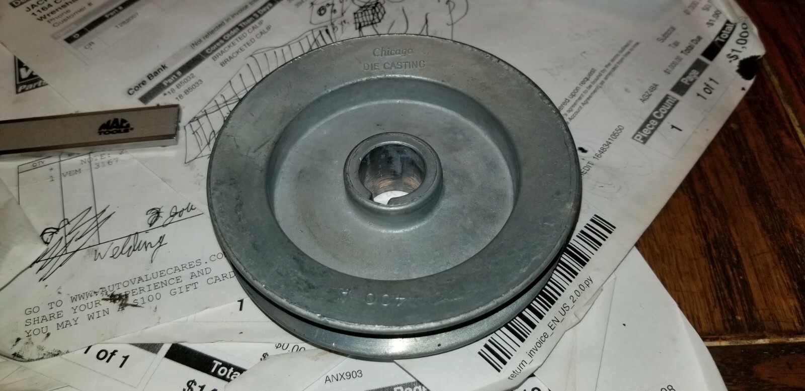 Belt Pulley 4″ OD 3/4″ ID for shaft 9/16″ width for belt Chicago Die Cast 400A