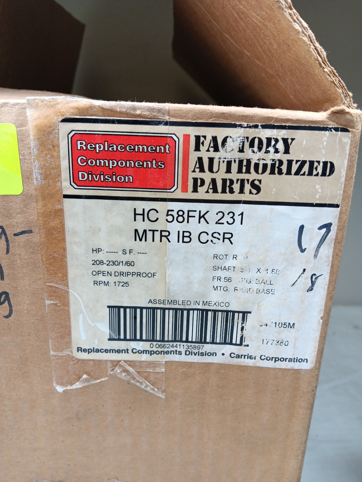 Carrier HC58FK231 2.4hp 208/230v1ph 1725rpm MTR 7-177380-01