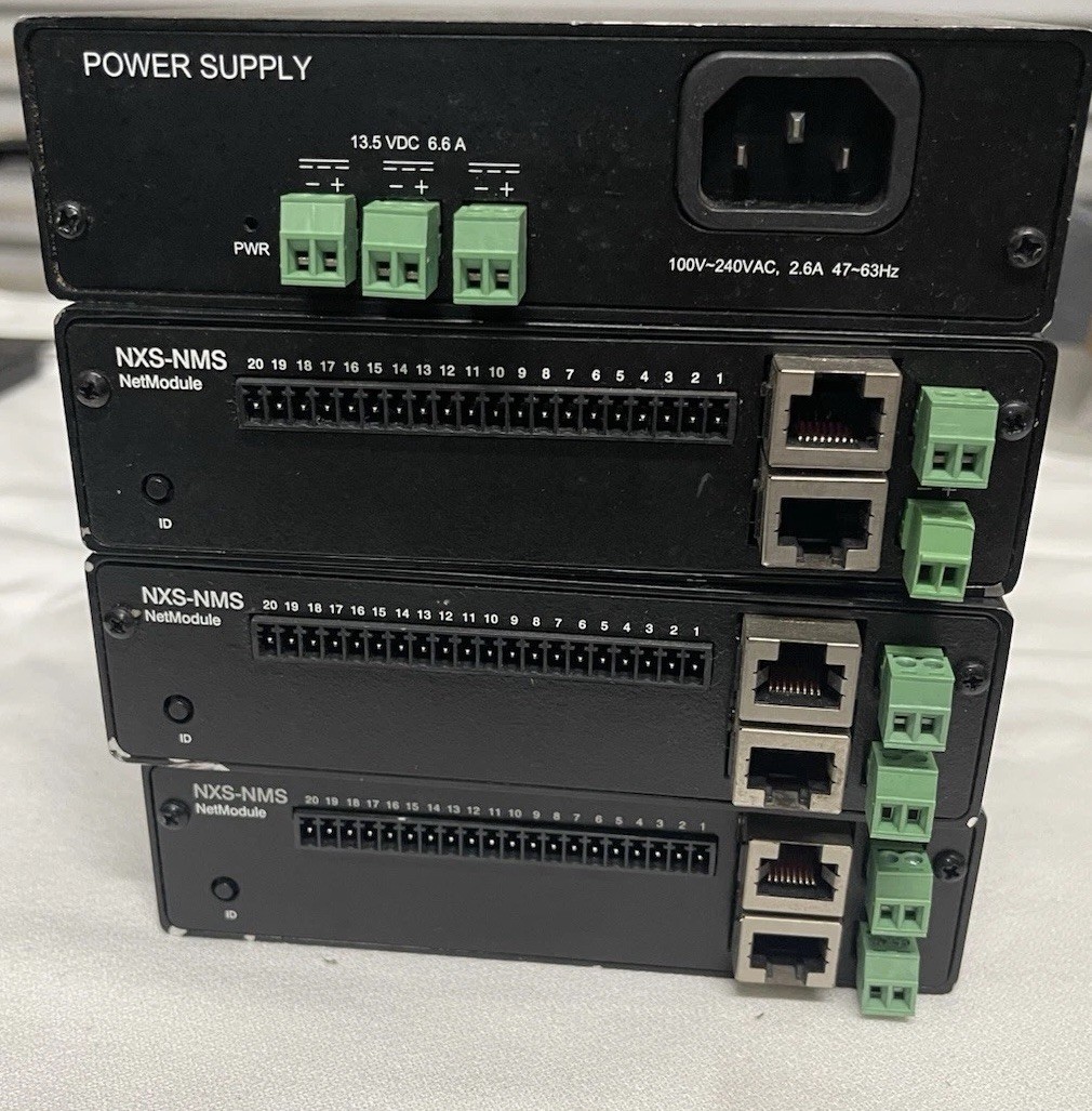 Lot of 3 AMX NXS-NMS NetModules, Plus Power Supply, FG-423-41 13.5Dc, 6.6A