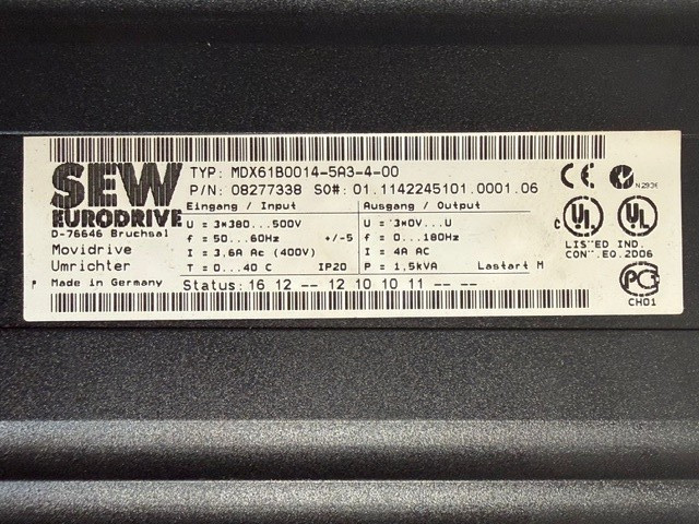SEW EURODRIVE MDX61B0014-5A3-4-00 Drive Inverter 500VAC 1.5kW 3.6A