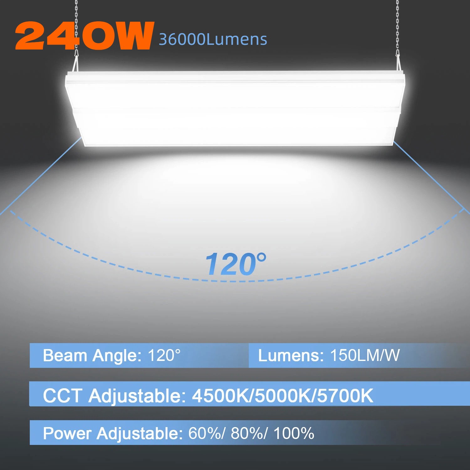 Adjustable 240W LED Linear High Bay Light Commercial Factory Shop Light 36,000LM