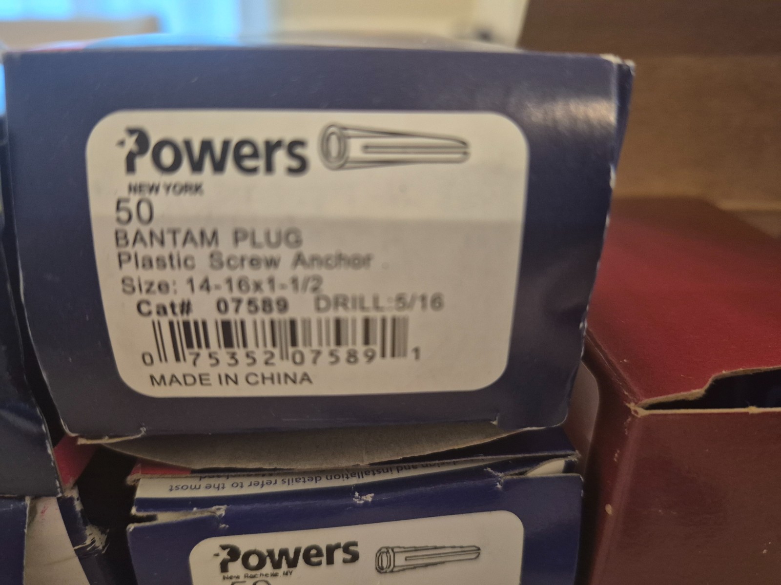 Powers or Hodell Natco Bantam Plug Plastic Screw Anchor 14-16×1 1/2 box of 100