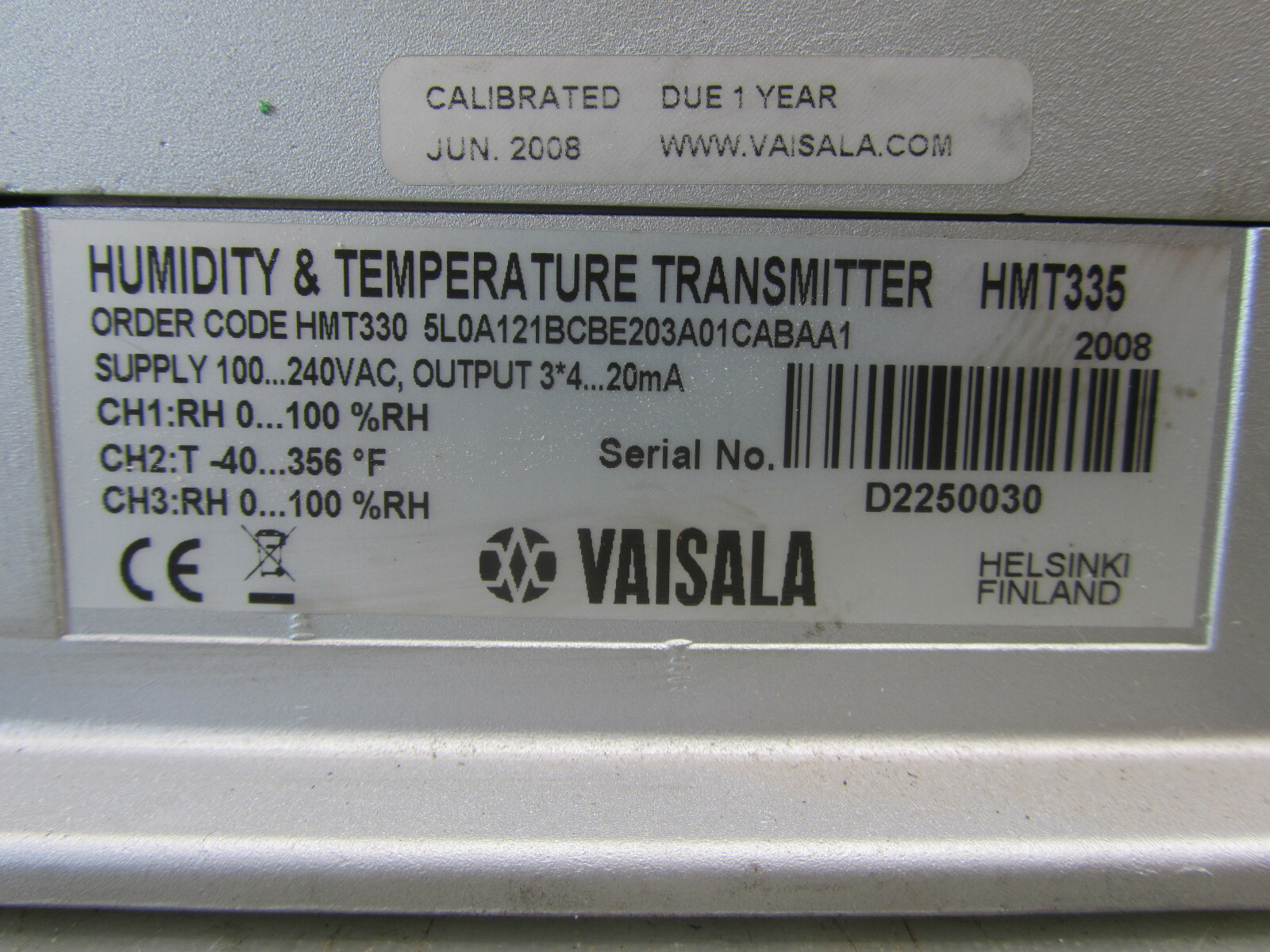 VAISALA HMT335 HUMIDITY & TEMPERATURE TRANSMITTER