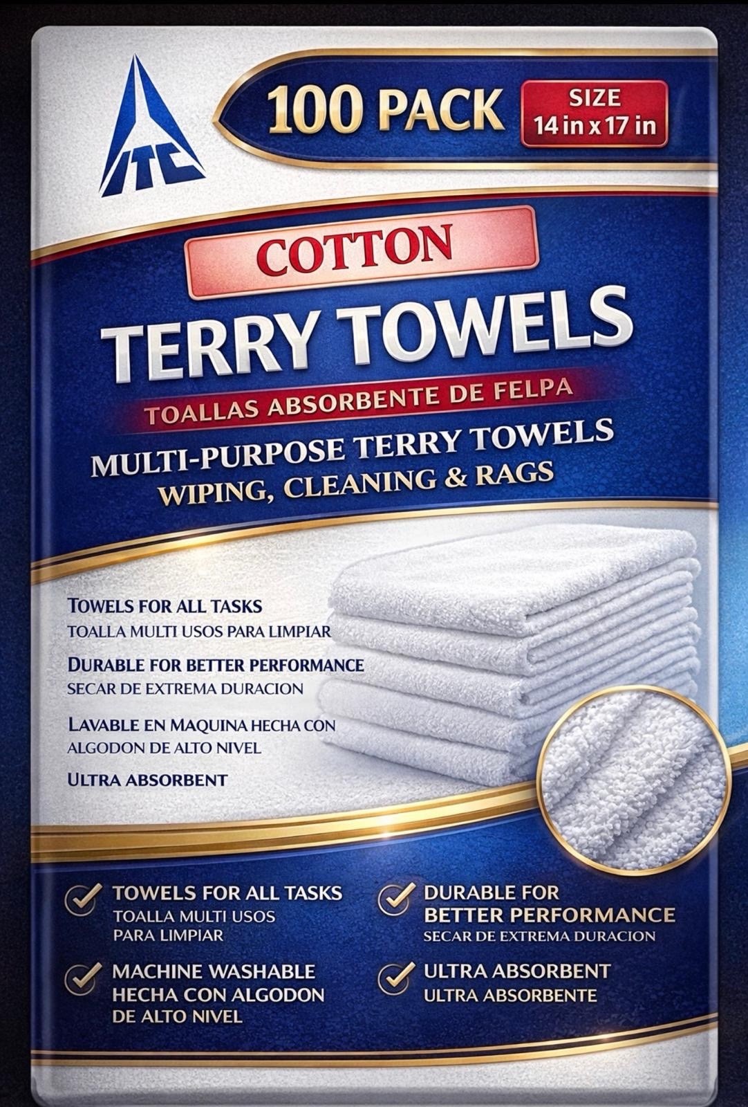 500 Count Terry Towels Ideal For Cleaning Polishing Rags 14″ x 17″ (5 Packs)