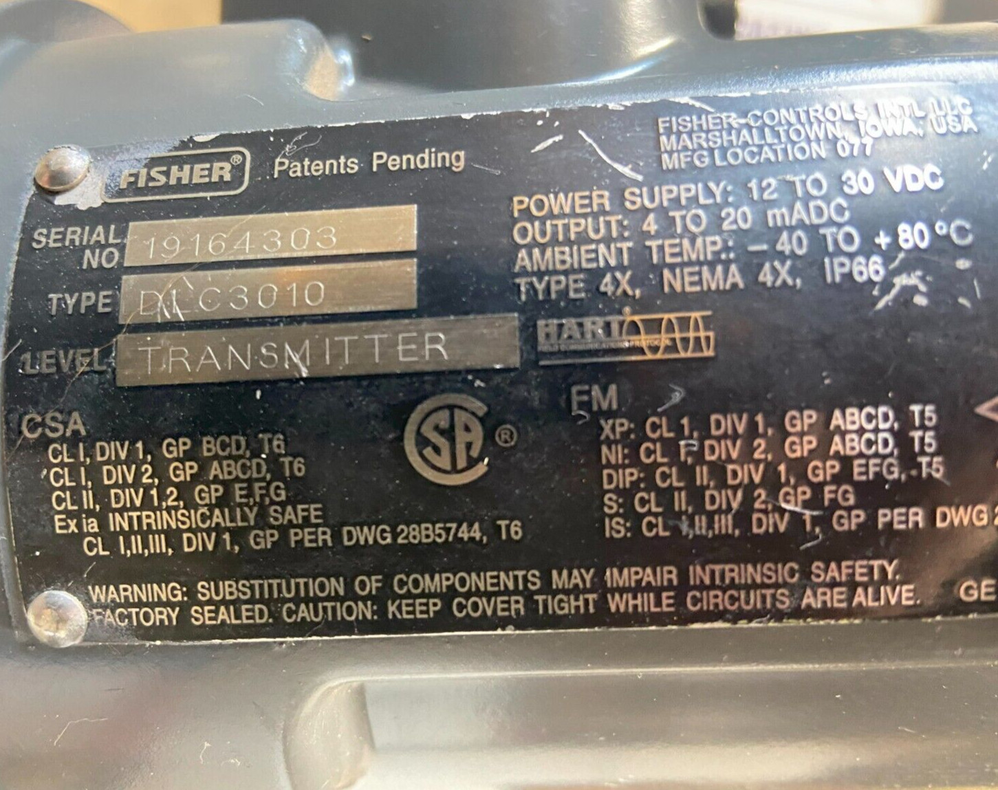 Fisher DLC3010 Level Controller class 600 249V Digital Displacer