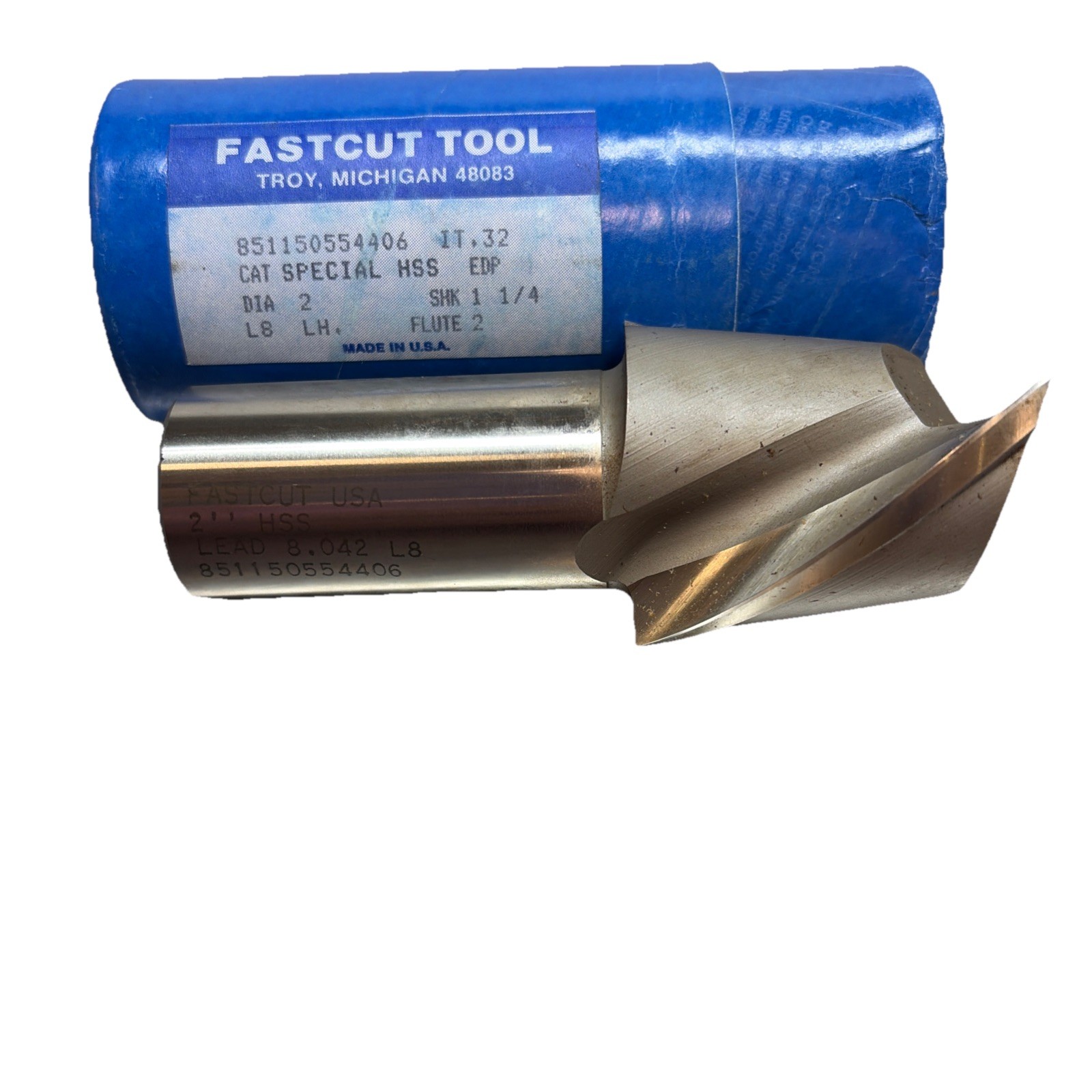 Fastcut Tool 2” HSS End Mill CAT Special Left Hand 2 Flute 1-1/4 Shan