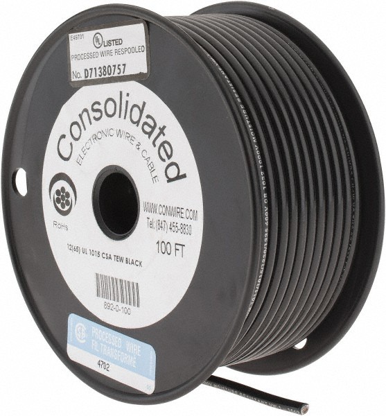 Made in USA 12 AWG, 65 Strand, 100′ OAL, Tinned Copper Hook Up Wire Black PVC…