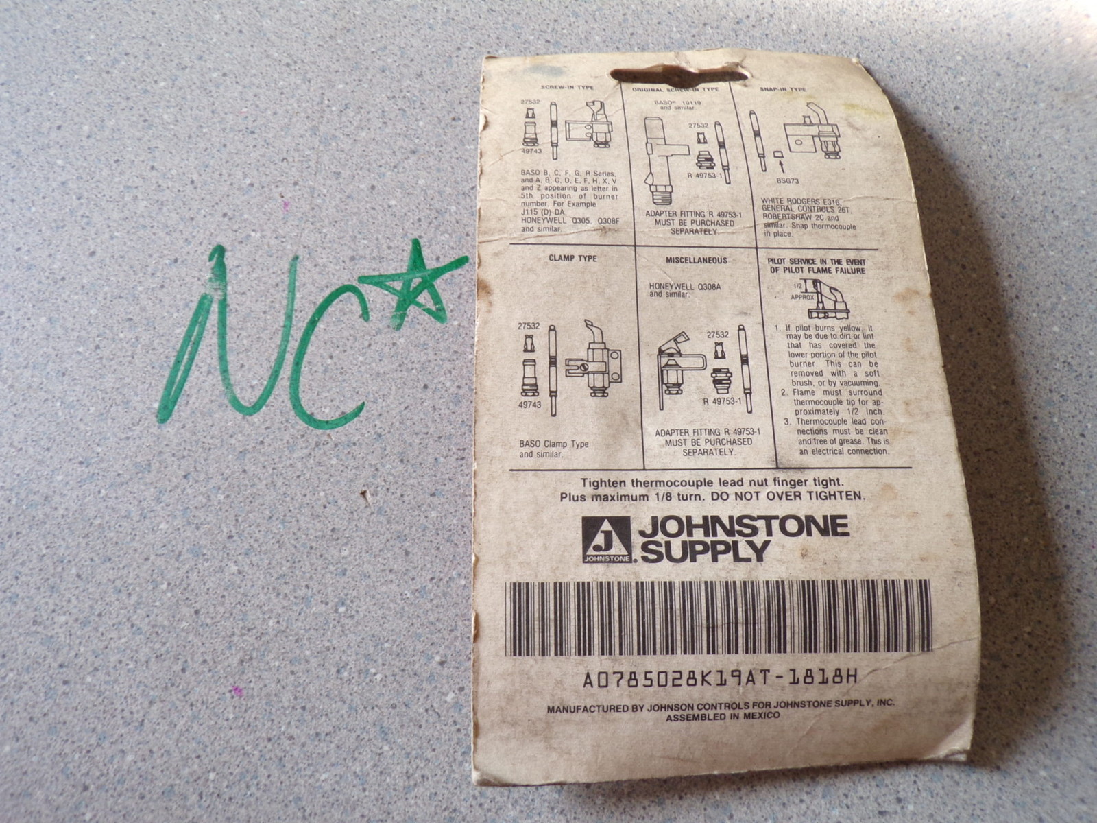 NEW Johnstone L36-068 Stainless Steel Tip Thermostat *FREE SHIPPING*