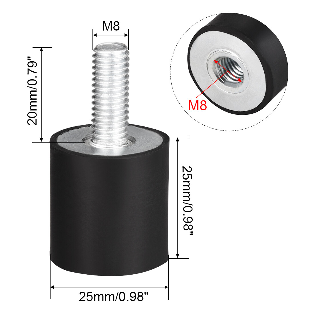 2pcs 25mm x 25mm M8 Male Female Rubber Mounts,Vibration Isolators,Shock Absorber