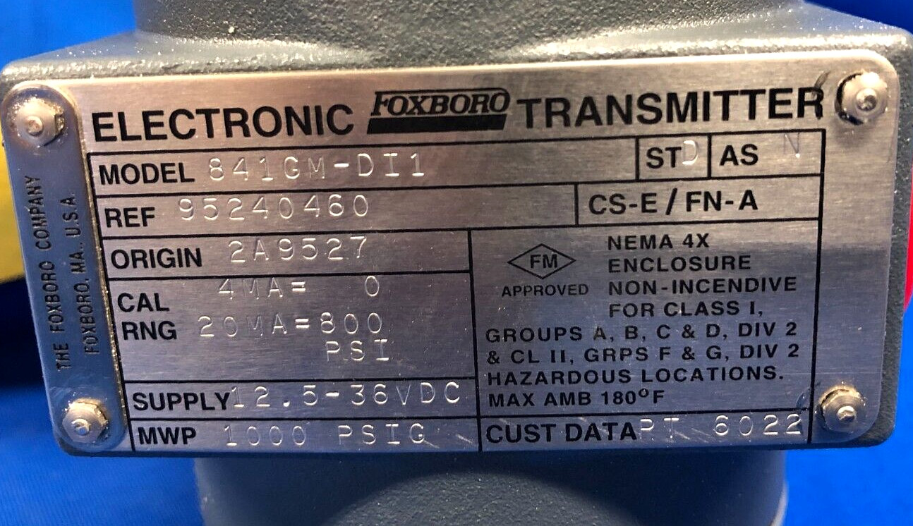 FOXBORO ELECTRONIC TRANSMITTER 841GM-DI1 NEMA 4X