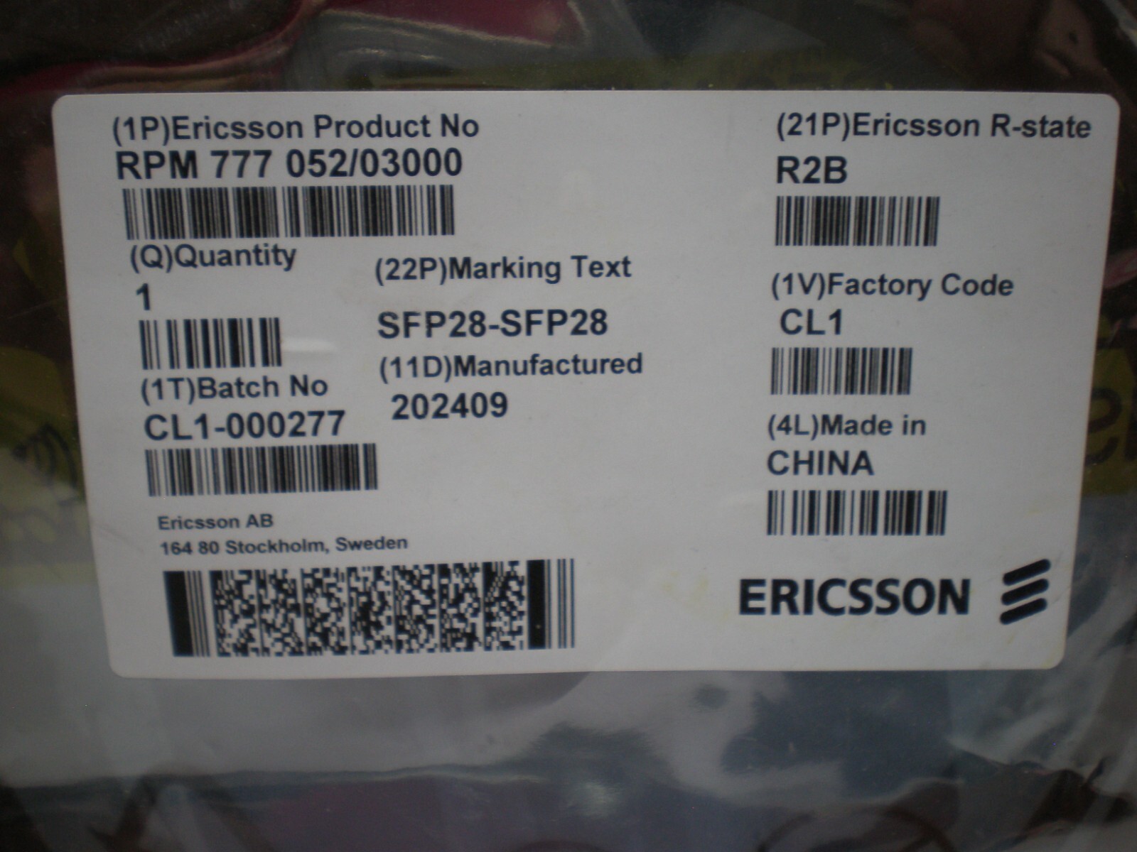 Ericsson RPM777052/03000 CABLE WITH CONNECTOR. SFP28 – SFP28 RPM777 052/03000