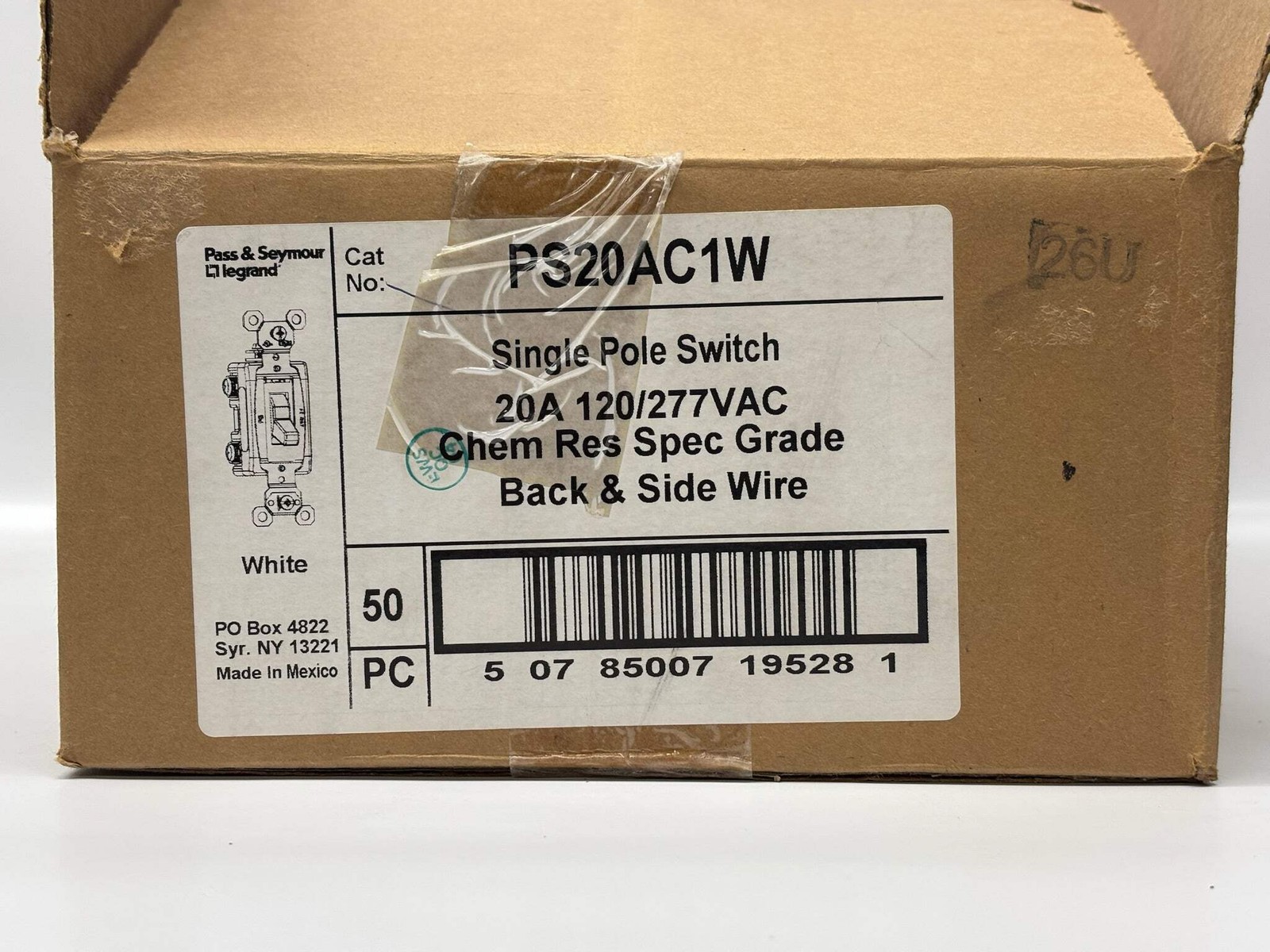 Legrand PS20A1W – 20 A Single-Pole Toggle Switch, White Finish (50 Pack)