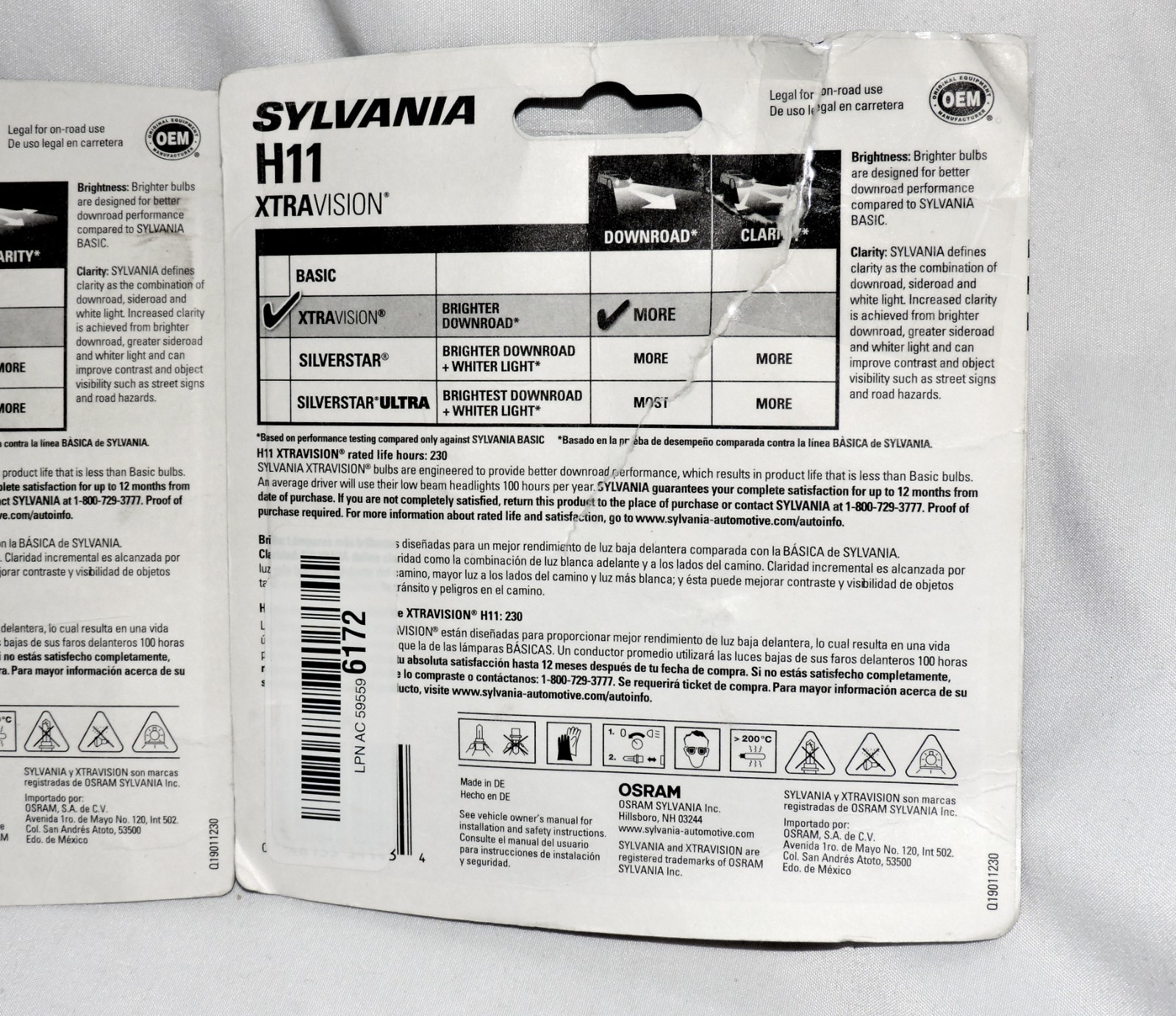 2 packages of 2 SYLVANIA XtraVision H11 Halogen Headlight Bulbs 55W, 2-Pack LOT