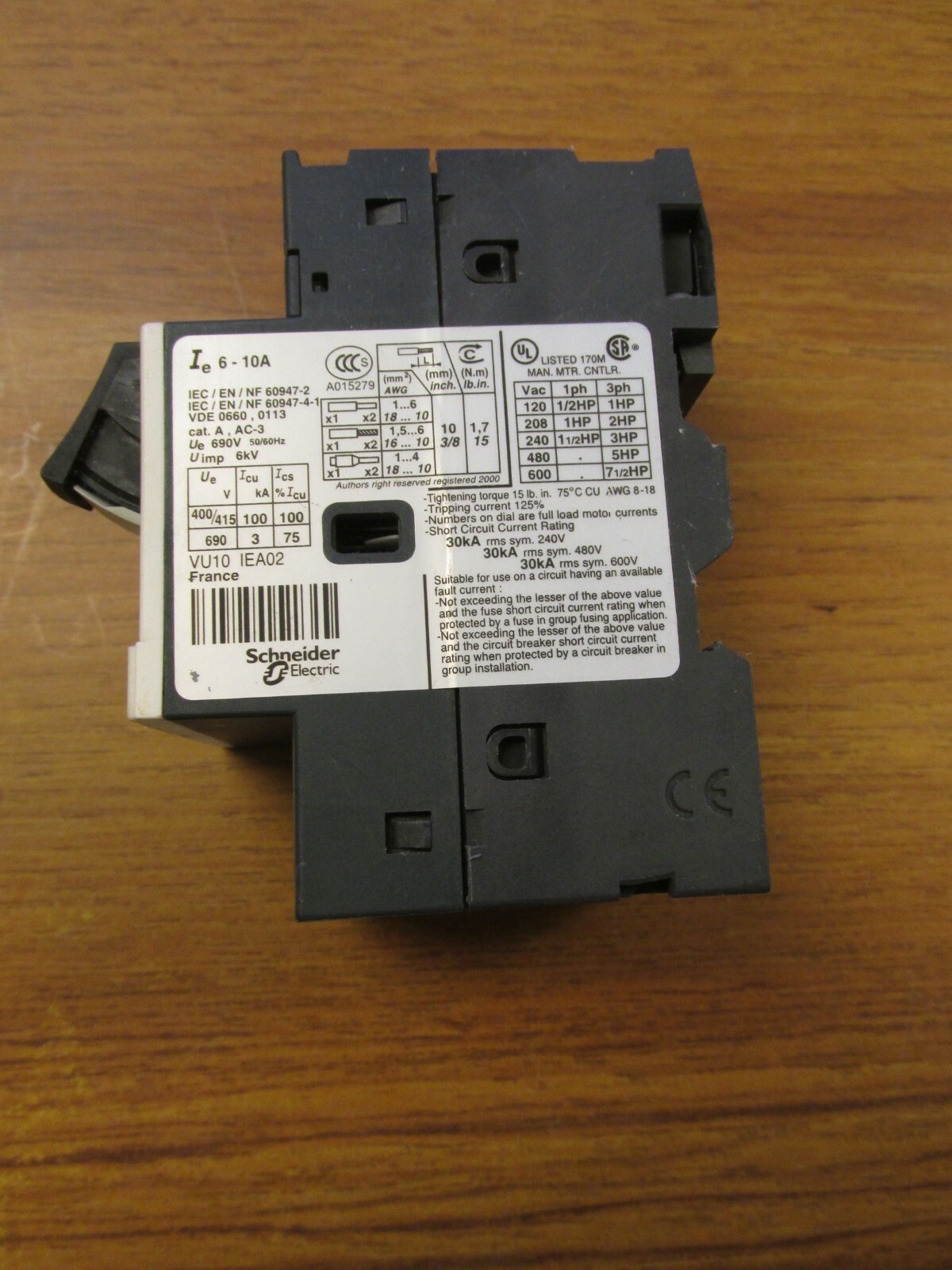 TELEMECANIQUE MOTOR PROTECTOR 6-10A, CAT# GV2ME14 … WR-36