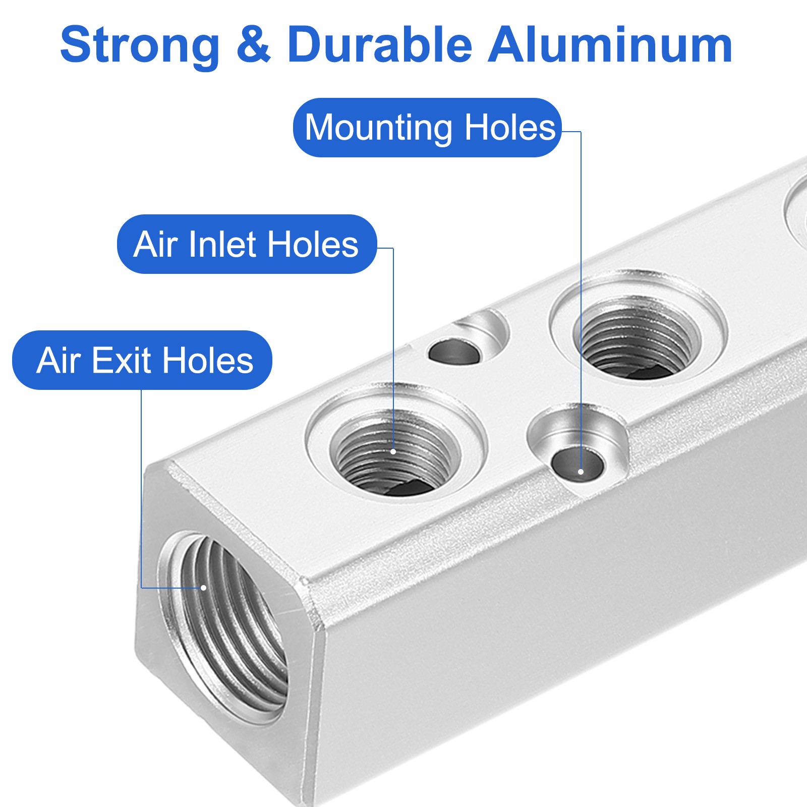 5 Way 7 Port 1/4″ Output Port 1/2″ Supply Port Air Hose Inline Manifold, Silver