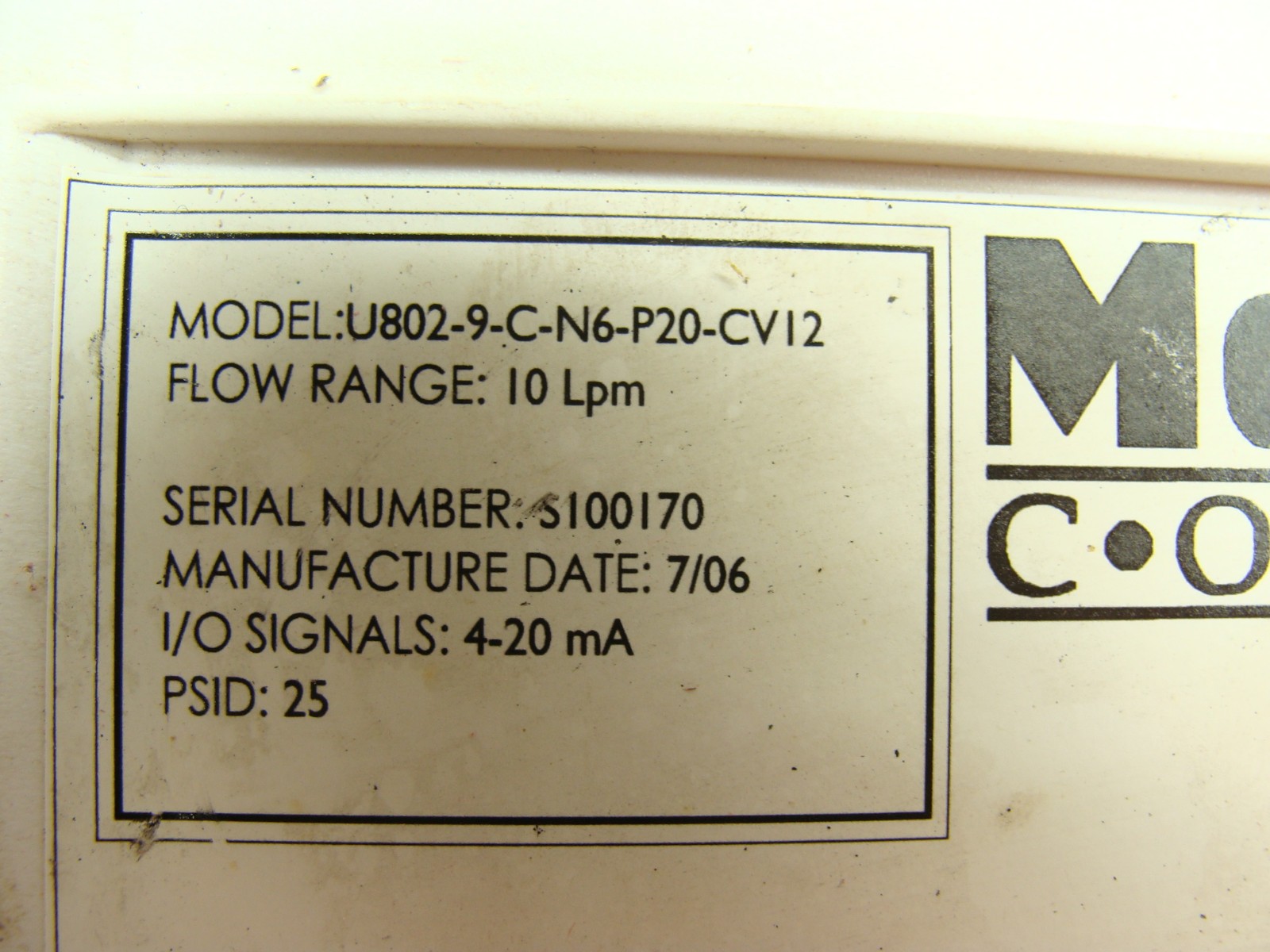 MCMILLAN LIQUID FLOW CONTROLLER U802-9-C-N6-P20-CV12 10 LPM 25 PSID