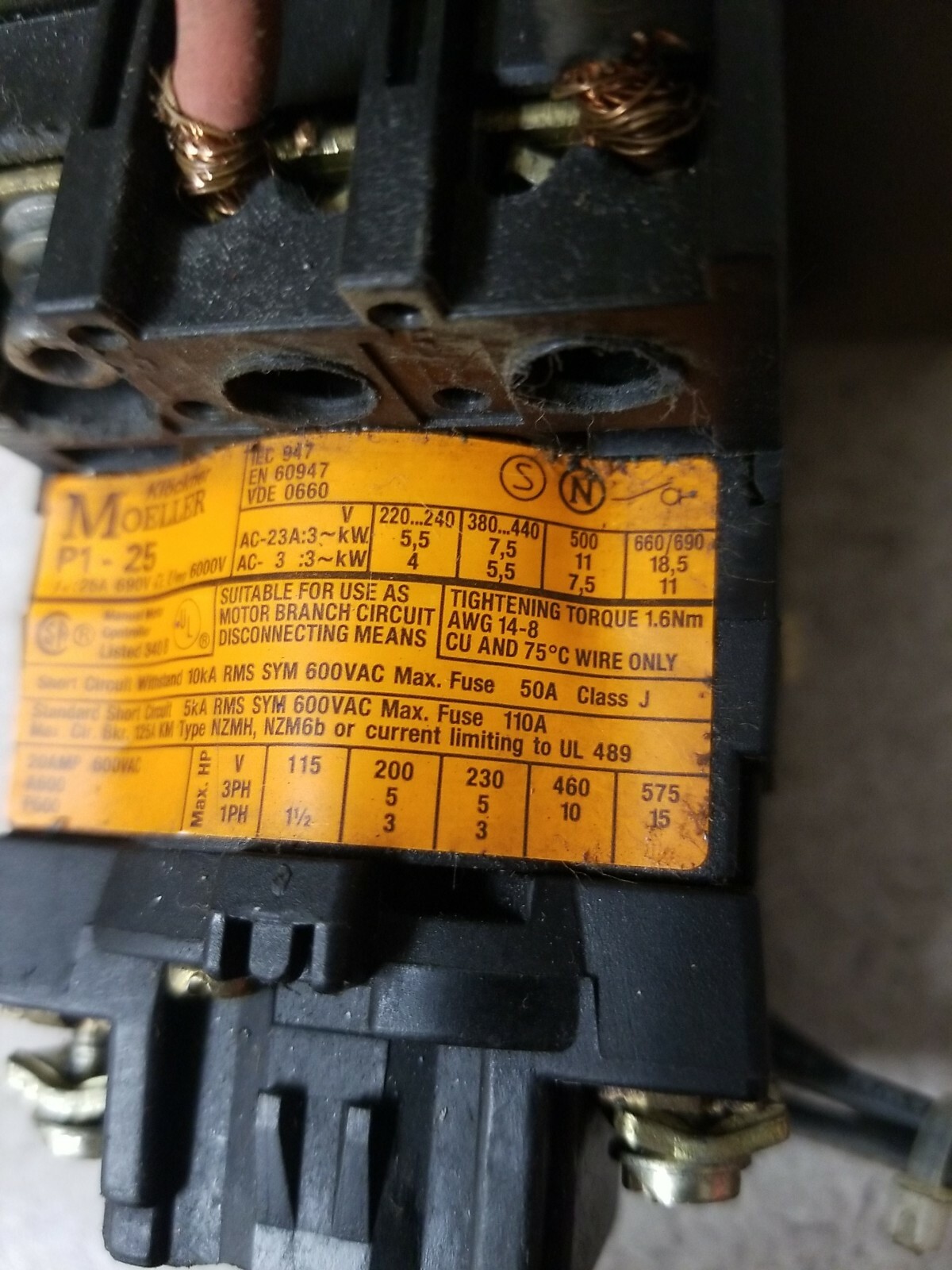 Moeller P1-25 Disconnect Switch Base P125 (A-1-54)