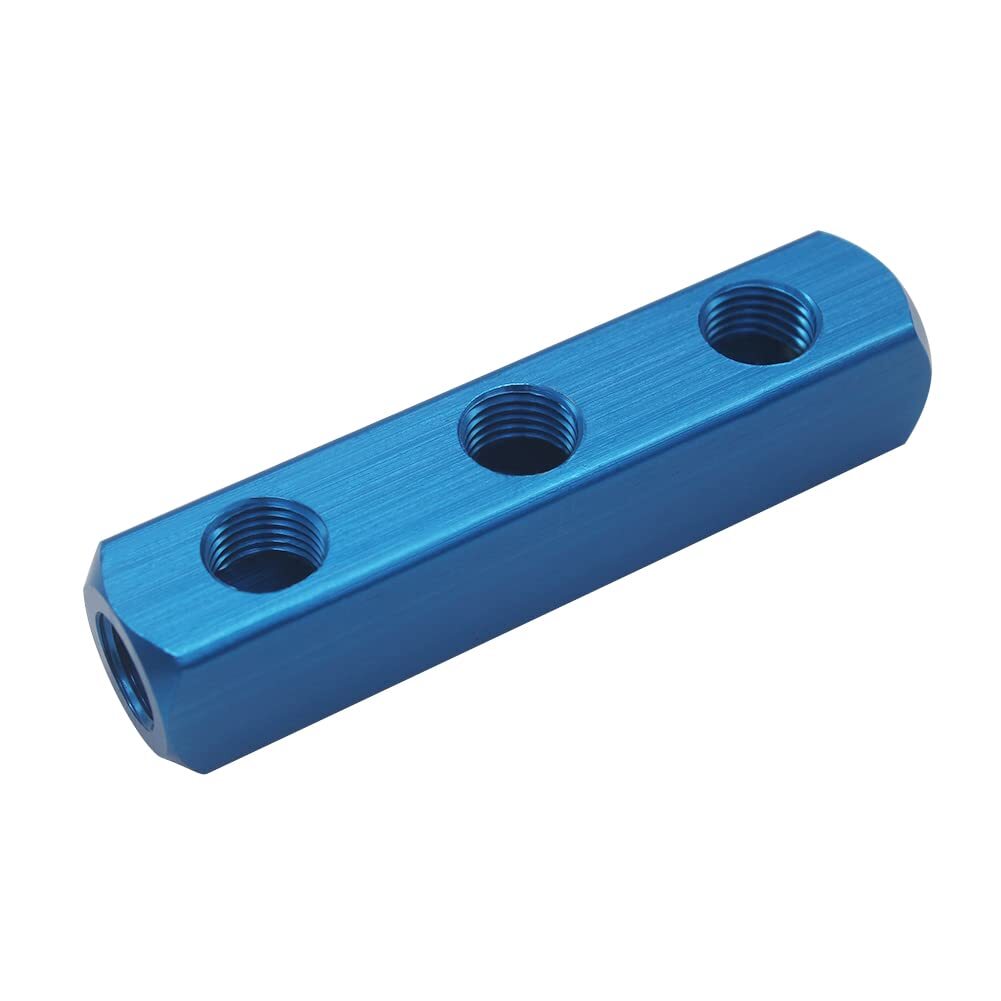 3-Way 6-Port Air Manifold 1/4″ NPT Female Thread Aluminum Blue