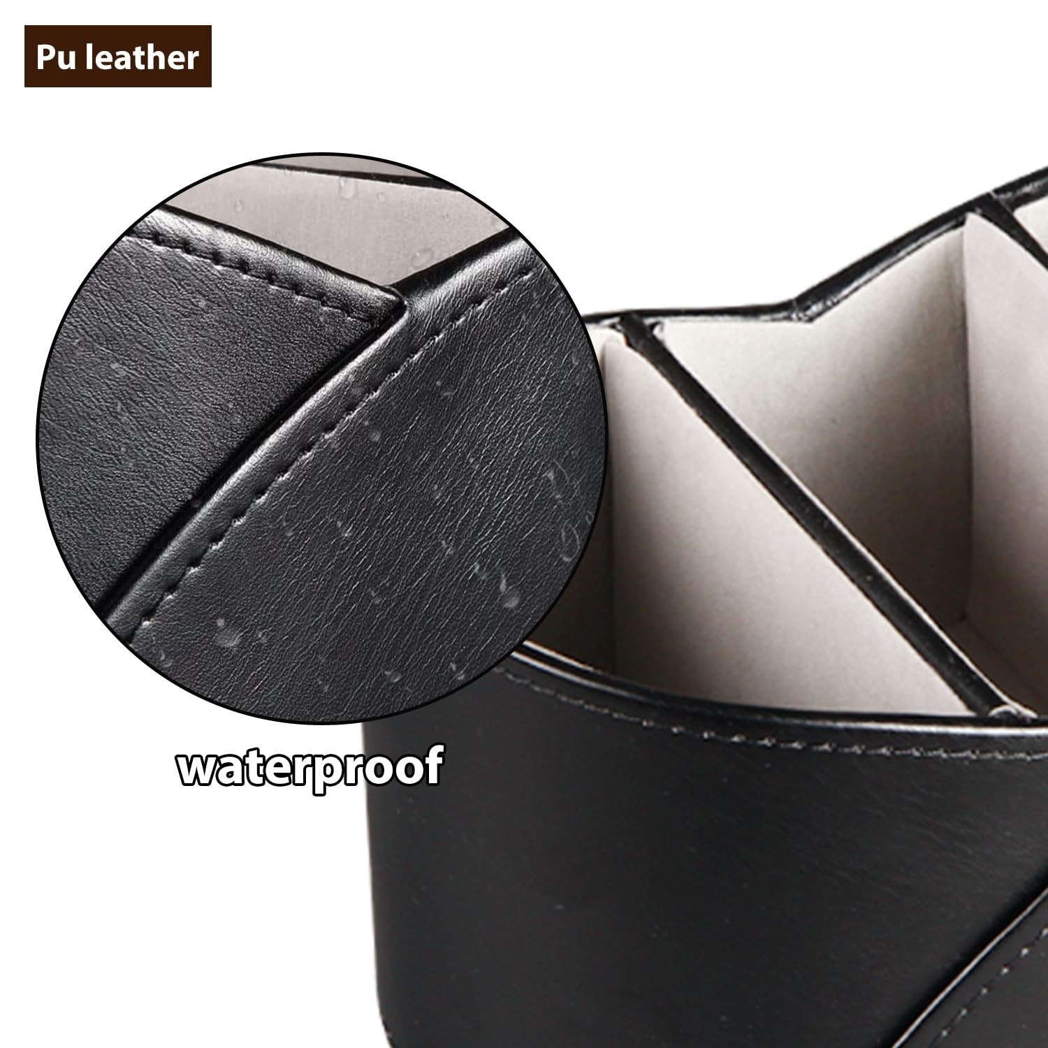 PU Leather TV Remote Control Holder with 3 Compartments, Bedside Table Black