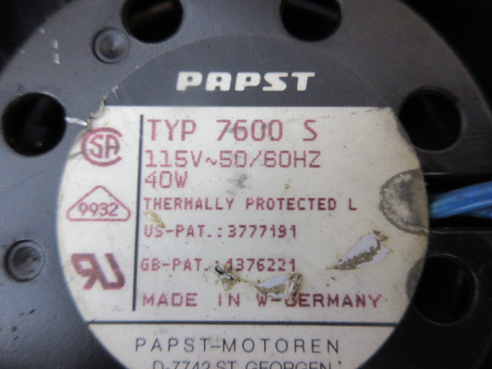 1997 CHARMILLES ROBOFIL 290 EDM PAPST MOTOREN TYP 7600S FAN EACH 1