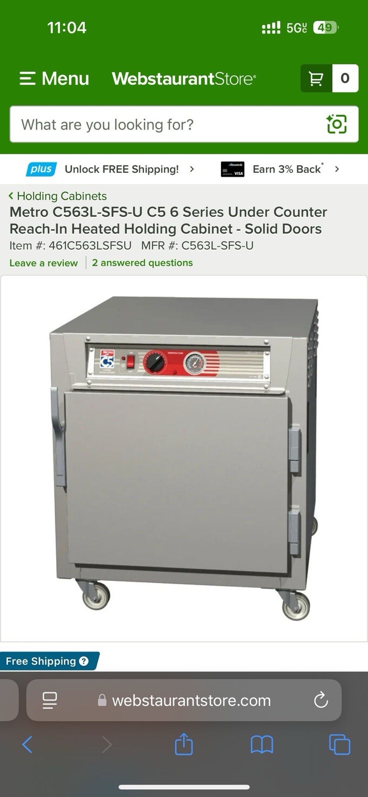 C5 C563L-SFS-UA 6 Series Insulated Holding Cabinet, Undercounter 120V