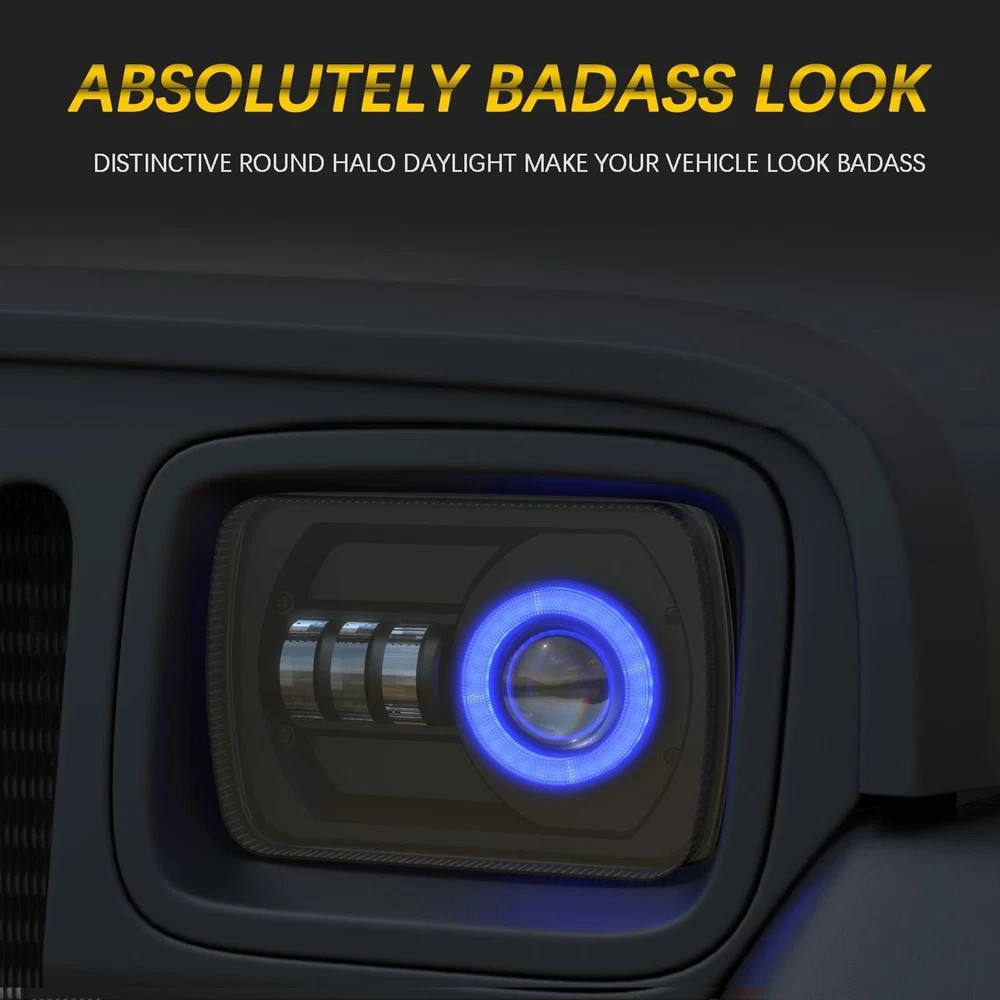 5×7 LED Headlight 7×6 H6054 Headlights with Blue Halo Amber Turn Signal Compa…