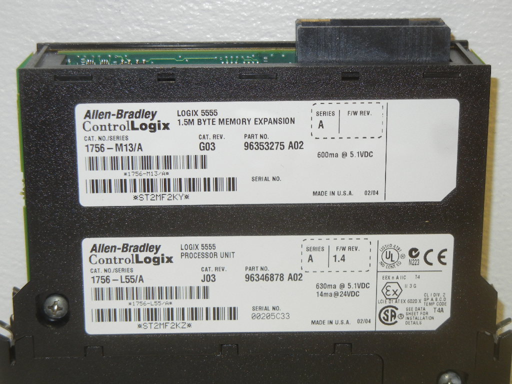 ALLEN BRADLEY 1756-L55/A USED PROCESSOR UNIT W/ 1756-M13/A 1756L55A