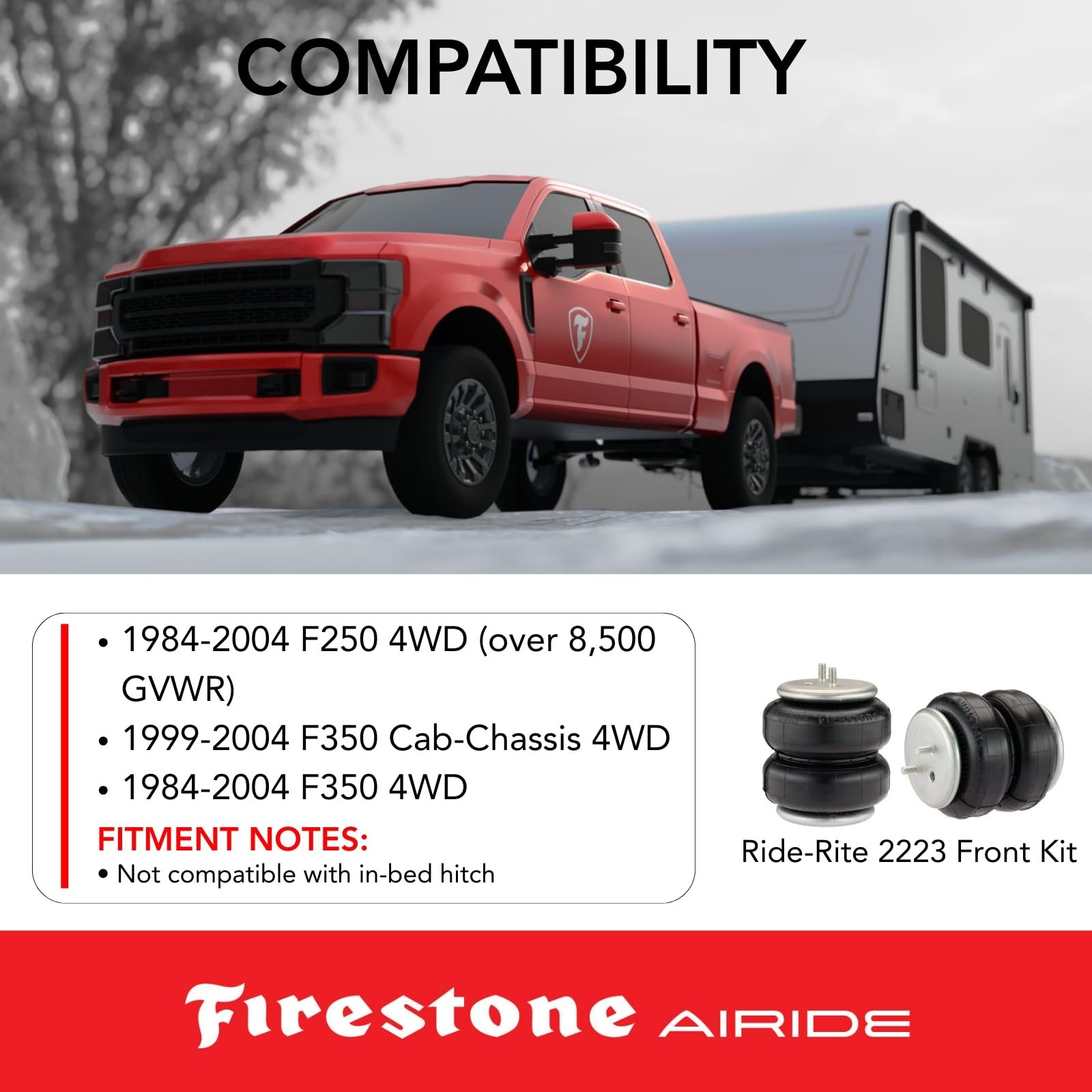 Firestone Airide 2223 Ride-Rite Front Air Springs Kit fits 1984-2004 F250 F35…