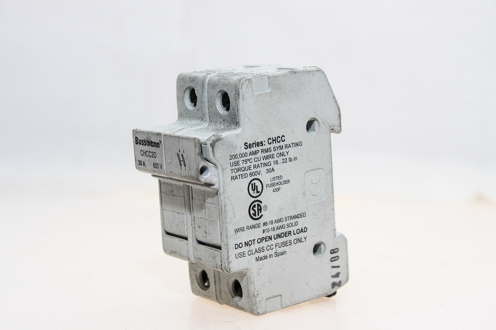 BUSSMANN CHCC2D 30 AMP 600VAC 2 FUSE HOLDER WITH FNQ-R-1-1/2  FUSES NEW! (G77)
