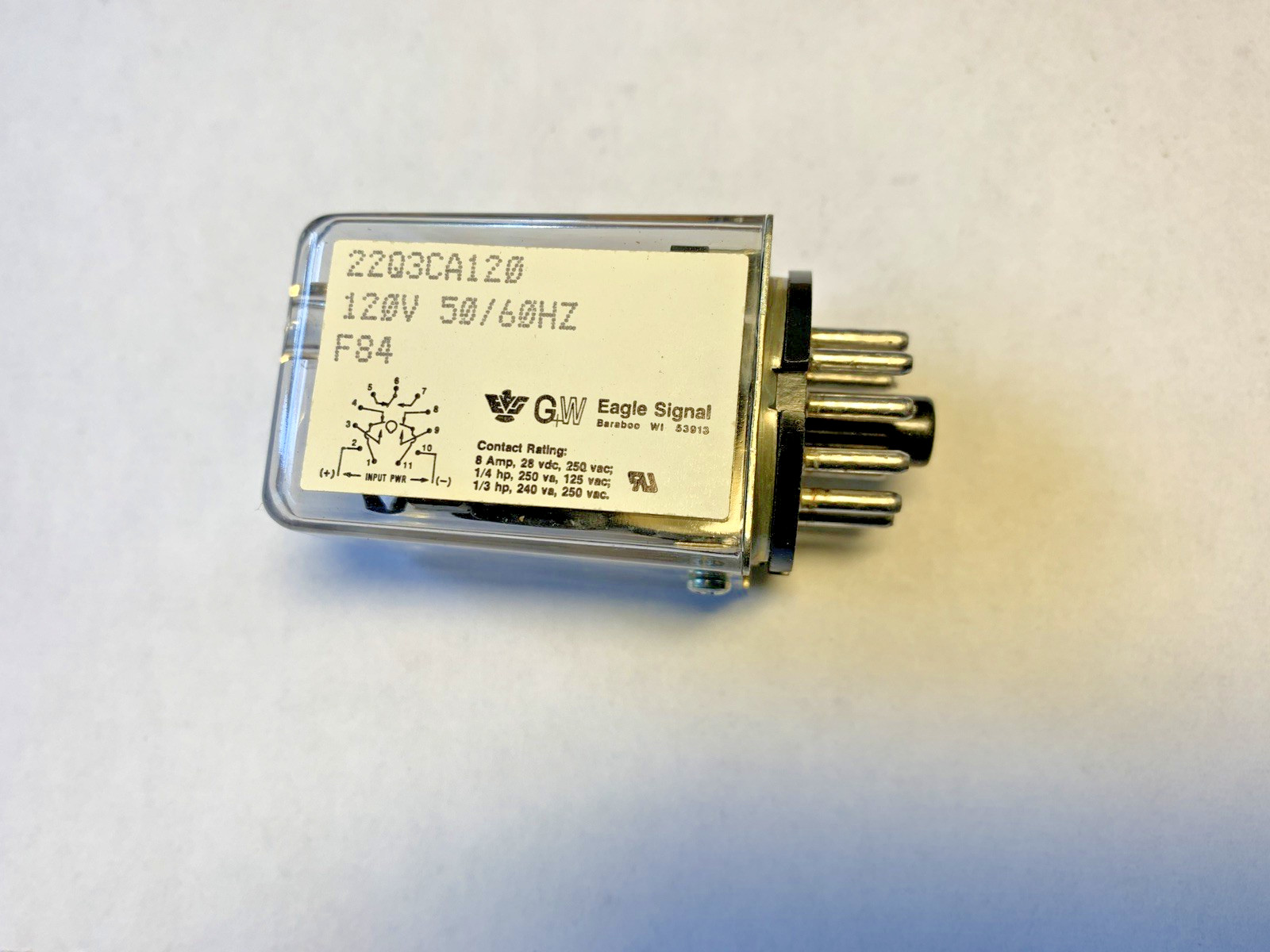Eagle Signal 22Q3CA120 Relay 120V 50/60HZ 3 pole 8AMP CONTACTS