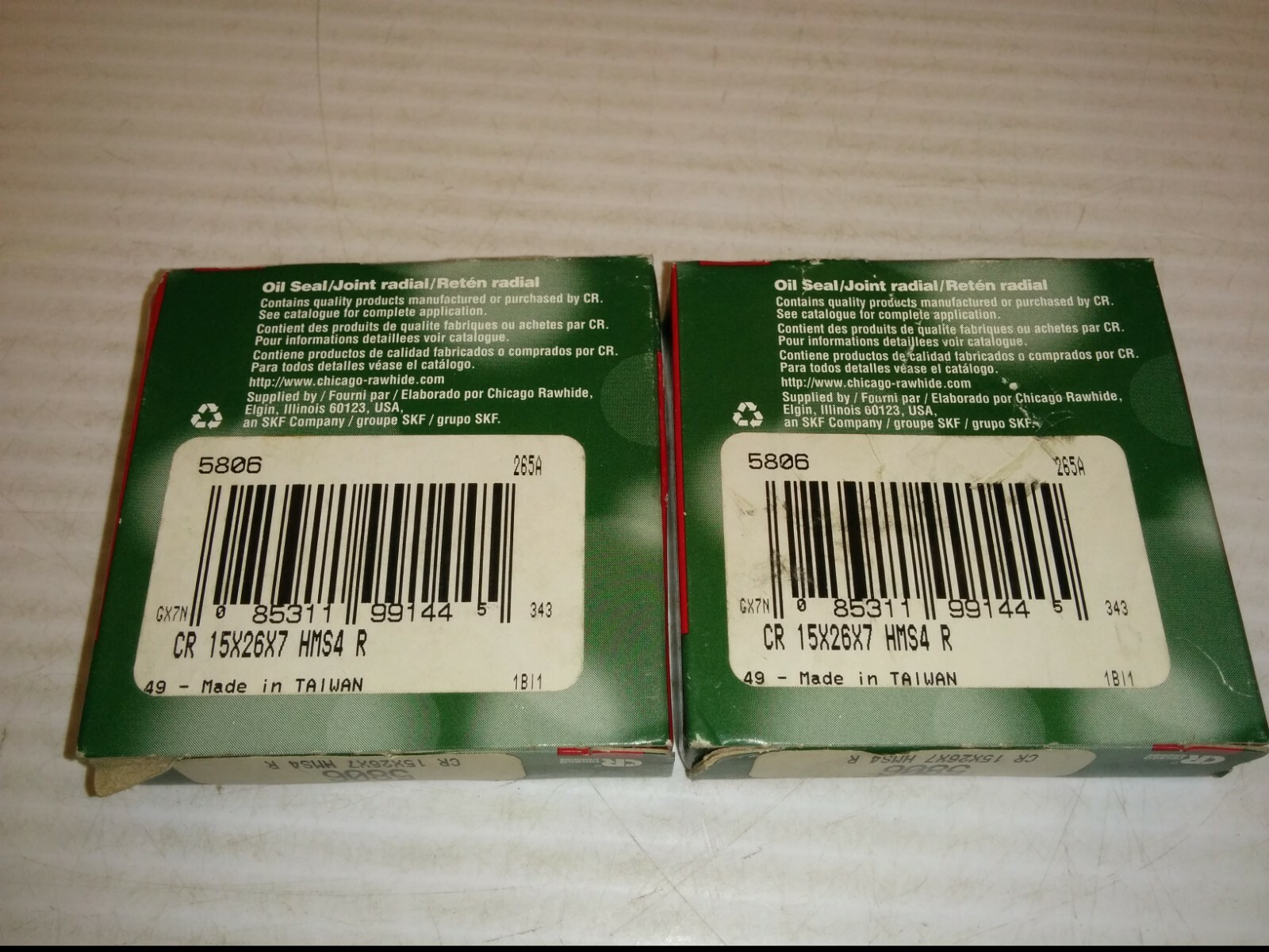 CHICAGO RAWHIDE 5806 OIL SEAL, JOINT RADIAL, 15 x 26 x 7mm HMS4 R, LOT OF 2, NIB