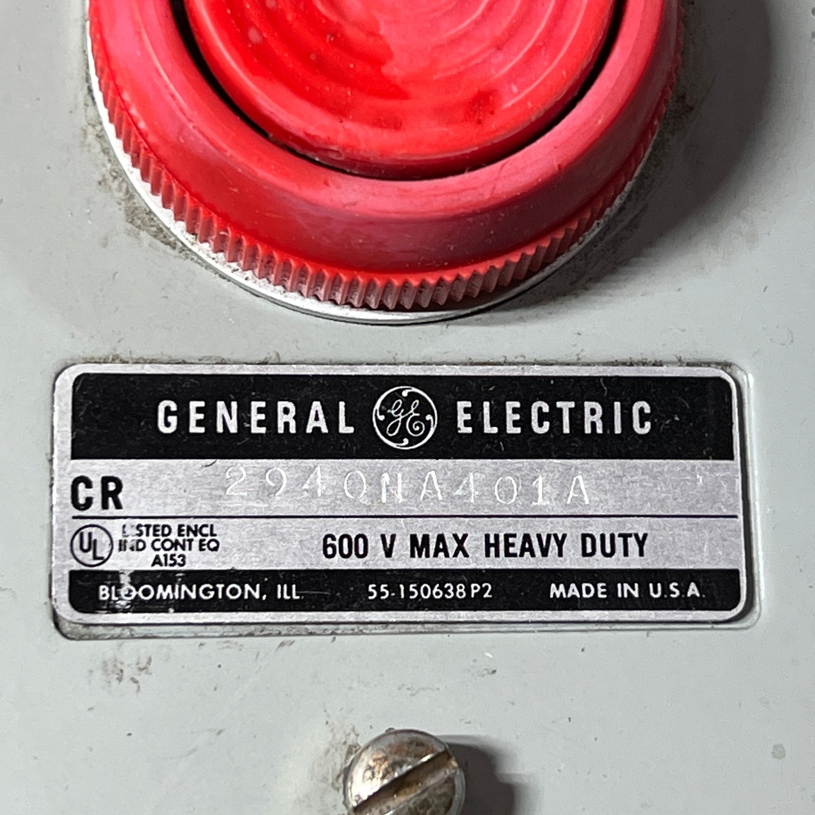 USED General Electric CR2940NA401A Switch Enclosure WITH RED STOP PUSH BUTTON
