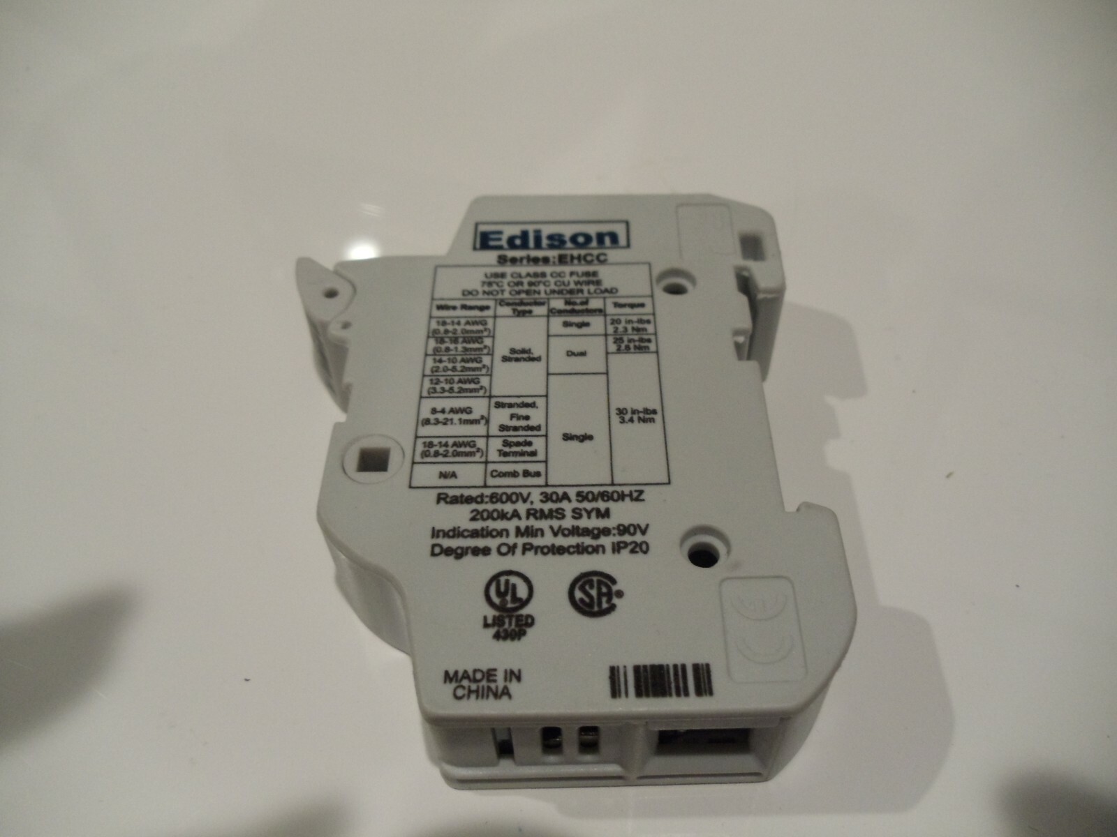 EDISON – EHCC – 1 Pole 30 A 600V Class CC Fuse
