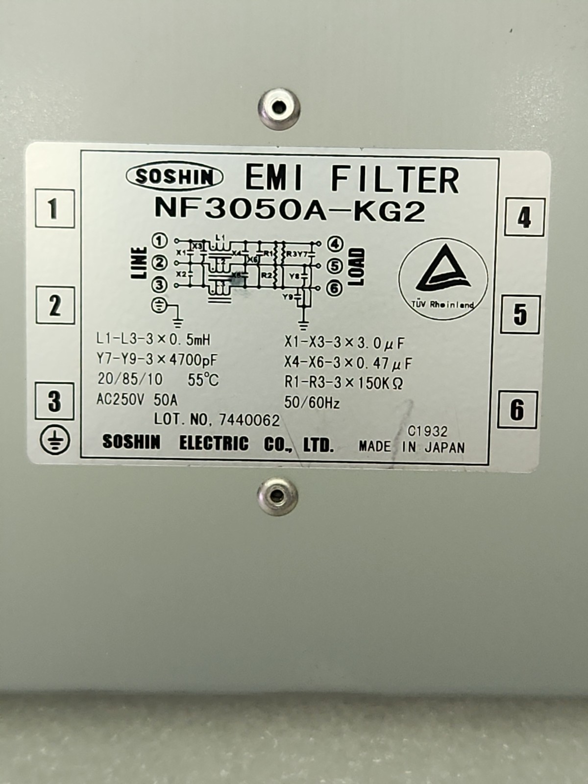 Soshin EMI Filter NF3050A-KG2 250Vac 50A