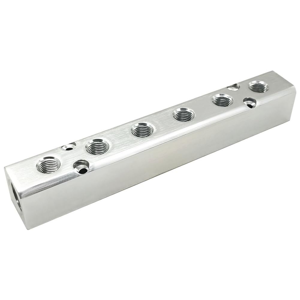 6-Way 8-Port Air Manifold 1/2 NPT Supply 1/4 NPT Outport Aluminum Silver
