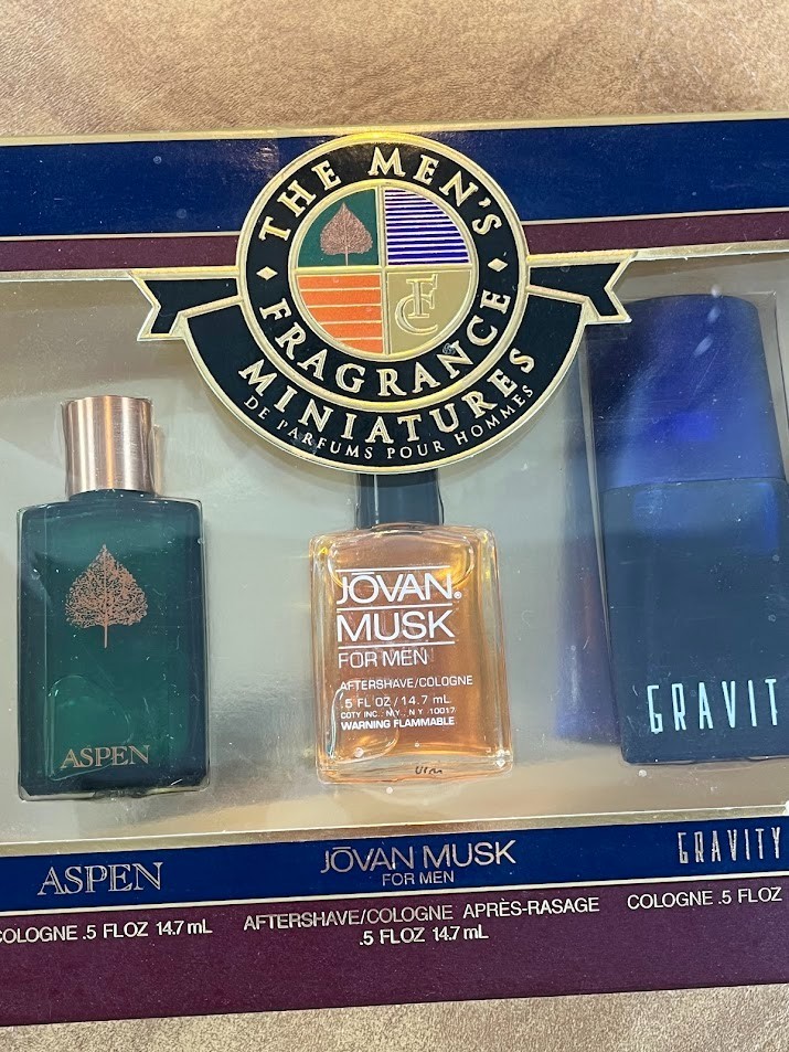 Set Men’s Fragrance Minatures, Aspen, Jovan Musk, Gravity, 3 PCS