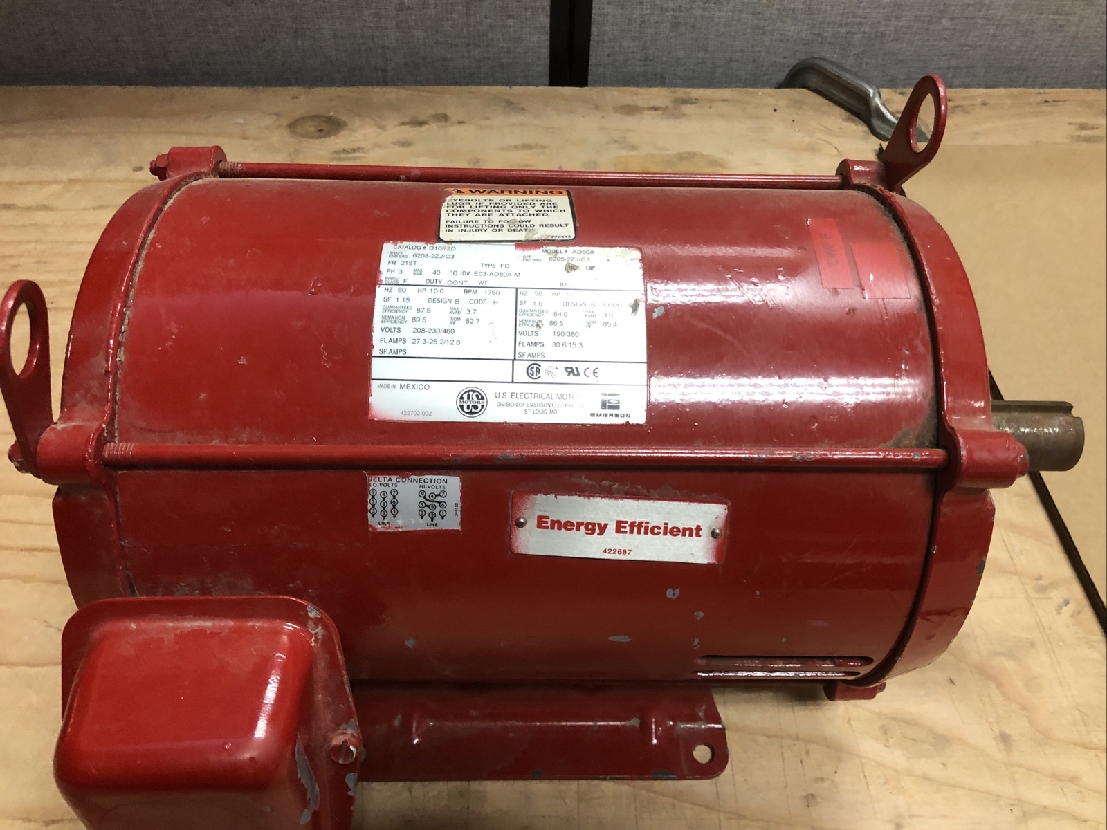 EMERSON/US MOTORS D10E2D ELECTRIC MOTOR 10 HP 1760/1445 RPM 3 PH 230/460 Respool