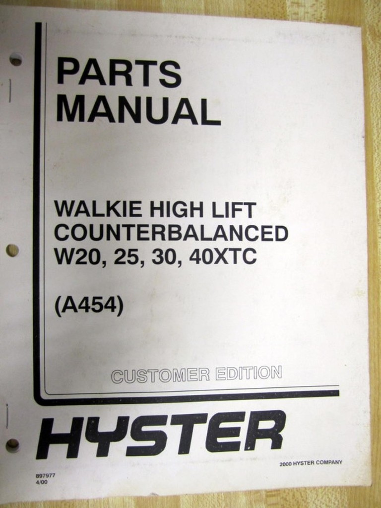 Hyster W20 25 30 40XTC Parts Manual Walkie High Lift 897977 (A454)