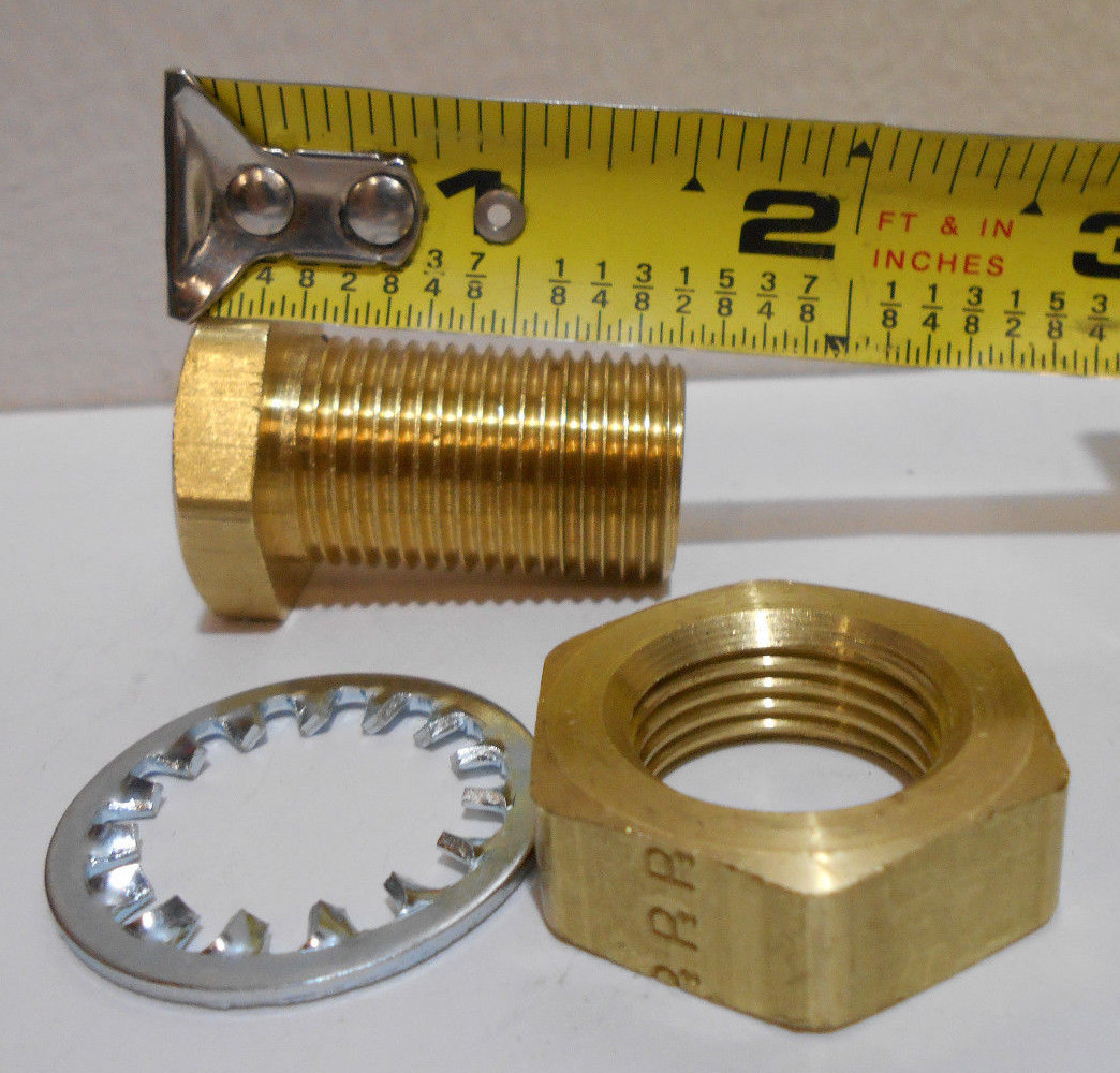 Lot of 2 New Brass Bulkhead Hose Fittings 1/4″ npt ID 1/2″ npt OD 1 1/2″ Long