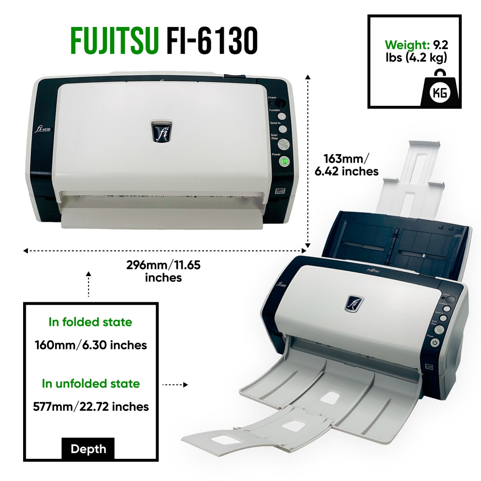 Fujitsu Fi-6130 Scanner For Business w/Adapter+USB+Drivers ZERO ROLLERS COUNT🔥