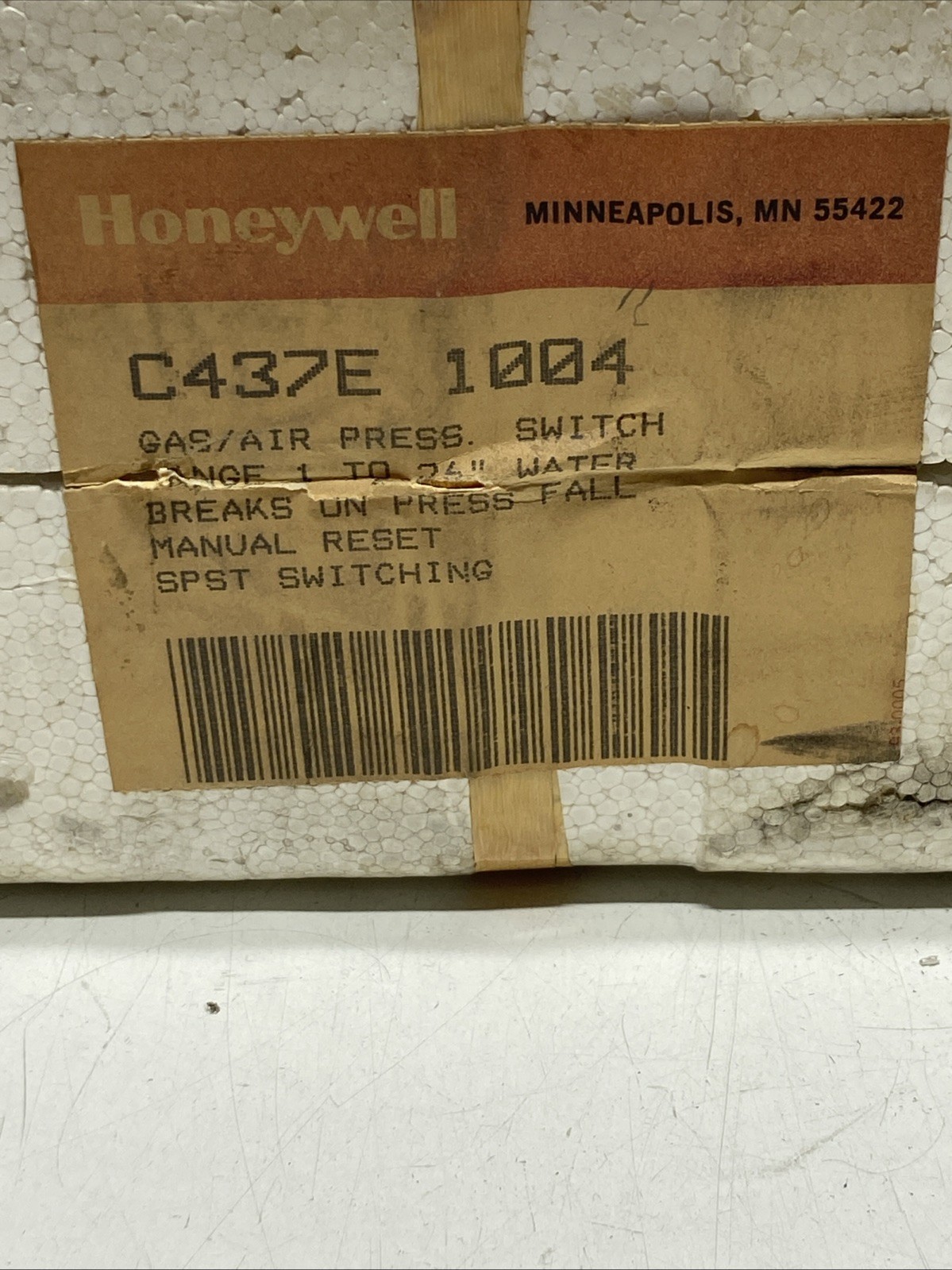 HONEYWELL – C437E1004 – SWITCH, LO AIR/GAS PRESSURE, RANGE 1-26″ WATER – C437E20
